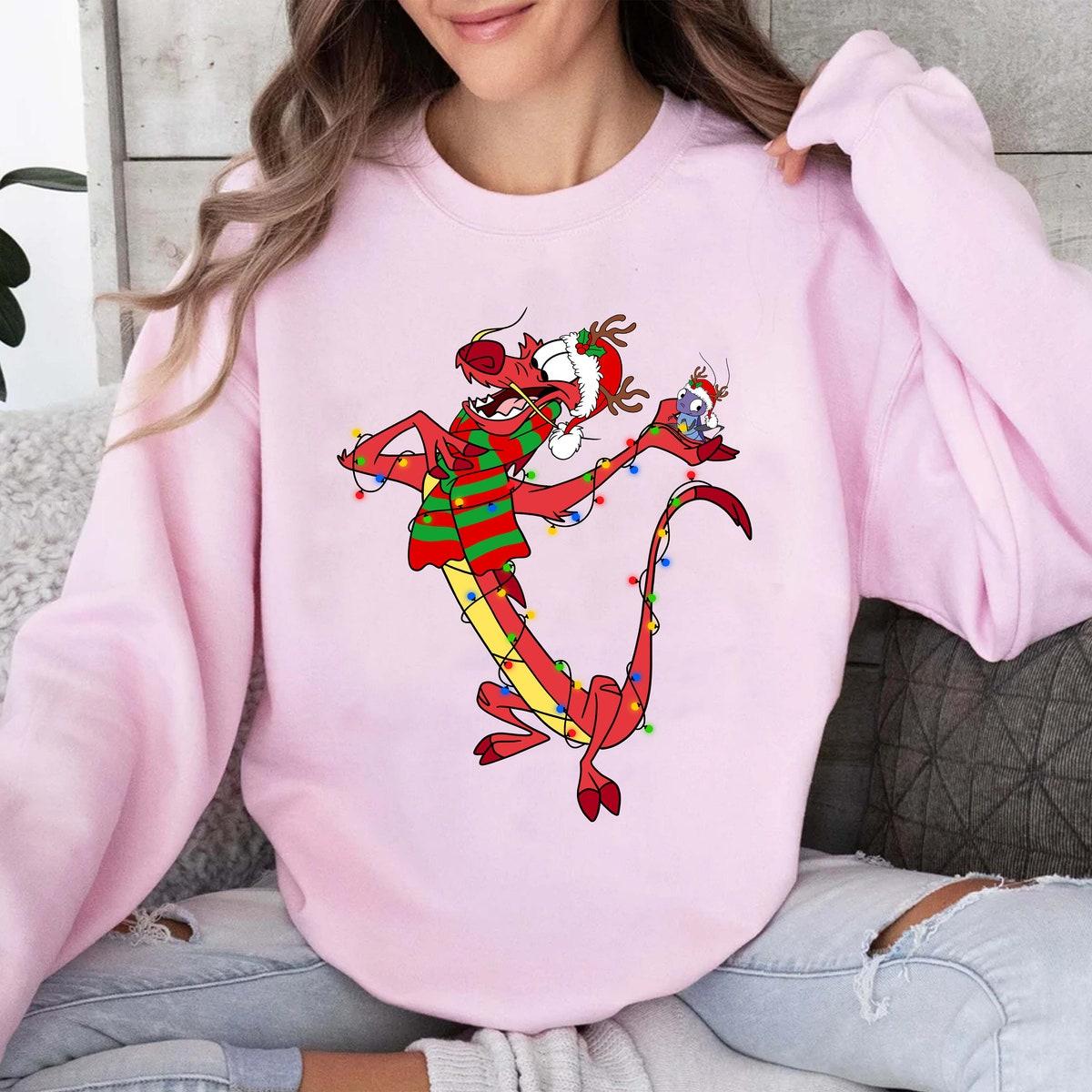 Disney Mulan Santa Mushu Dragon Christmas Lights Shirt 2