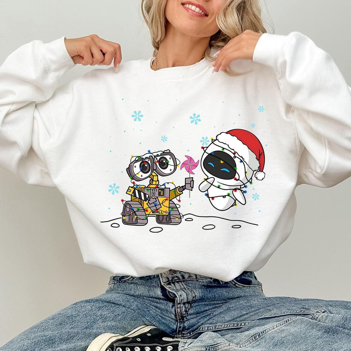 Disney Pixar Wall e And Eve Christmas Lights Santa Costume Shirt 3