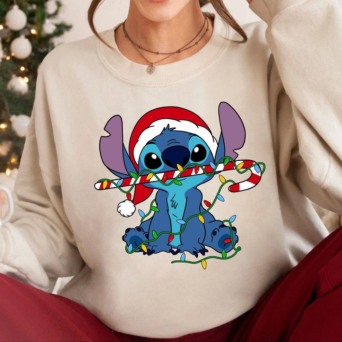 Disney Santa Stitch And Angel Christmas Lights Shirt 2