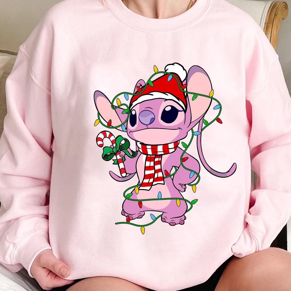 Disney Santa Stitch And Angel Christmas Lights Shirt 3