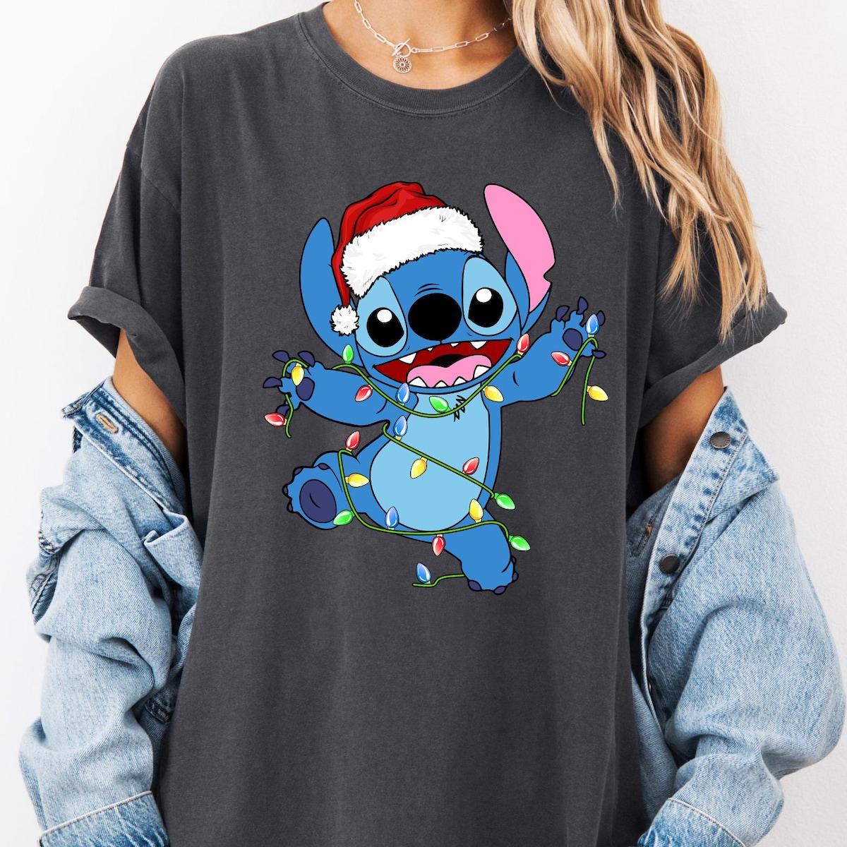 Disney Santa Stitch Christmas Lights Shirt 1