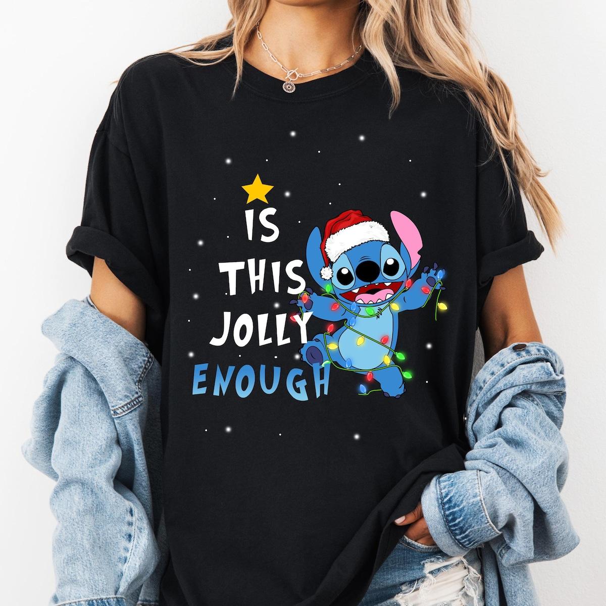 Disney Stitch Is This Jolly Enough Christmas Lights Shirt 1