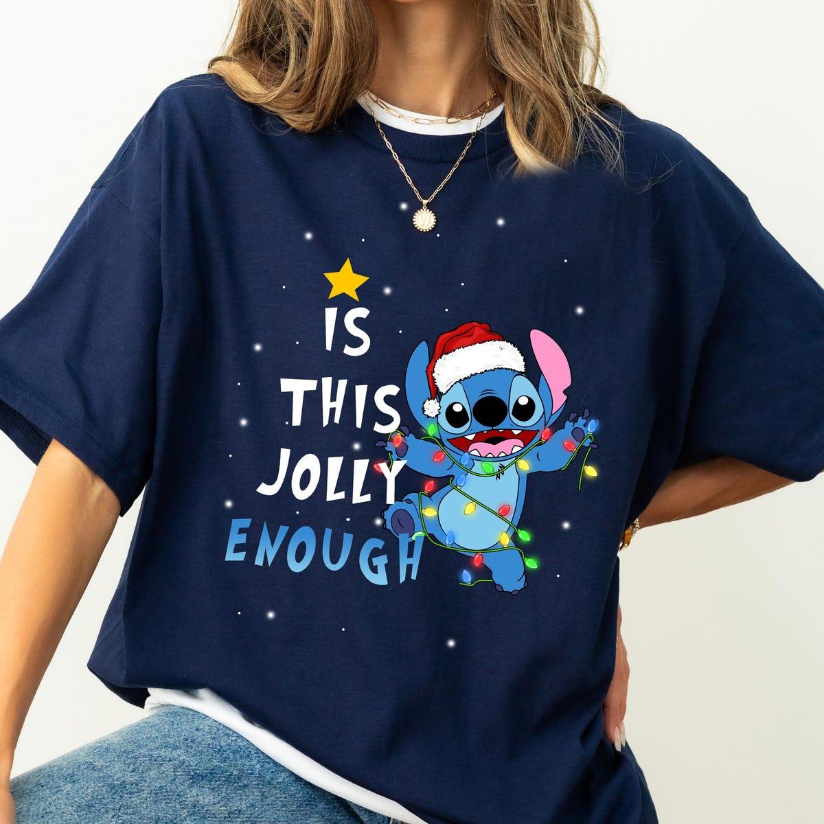 Disney Stitch Is This Jolly Enough Christmas Lights Shirt 4