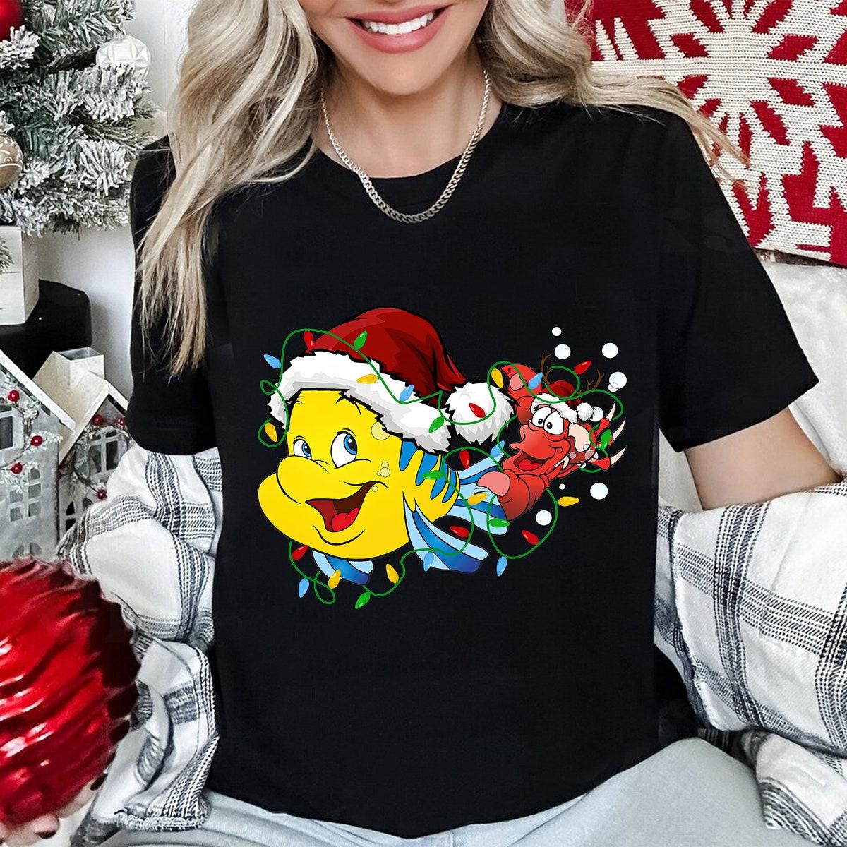 Disney The Little Mermaid Flouder Sebastian Christmas Lights Shirt 1