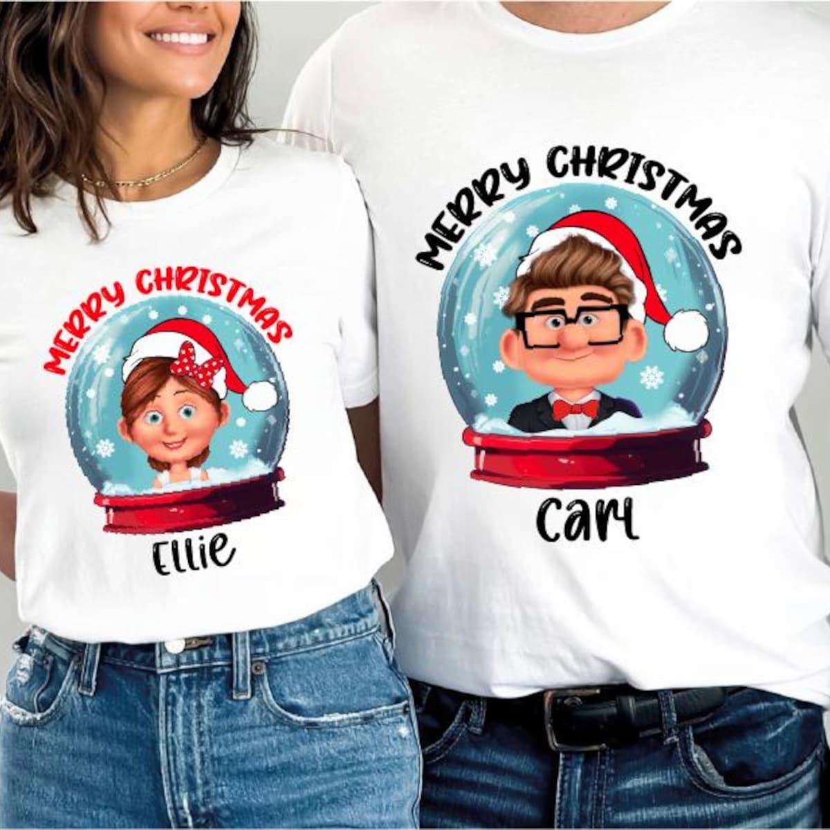 Disney Up Carl And Ellie With Mickey Head Balloons Christmas Shirt 4