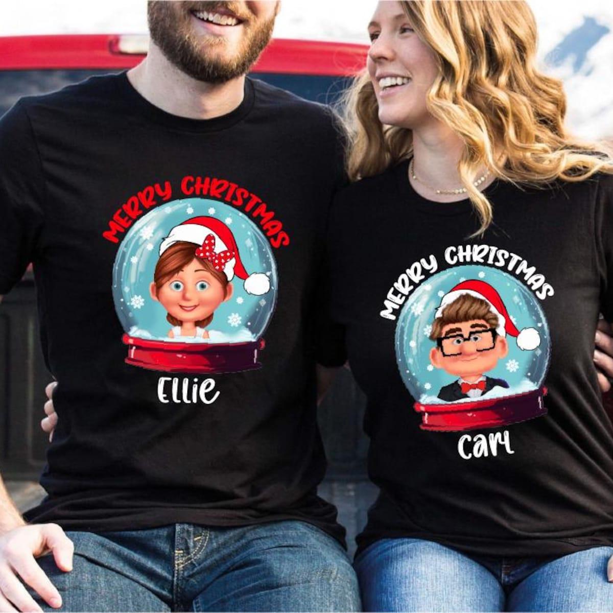 Disney Up Carl And Ellie With Mickey Head Balloons Christmas Shirt 5