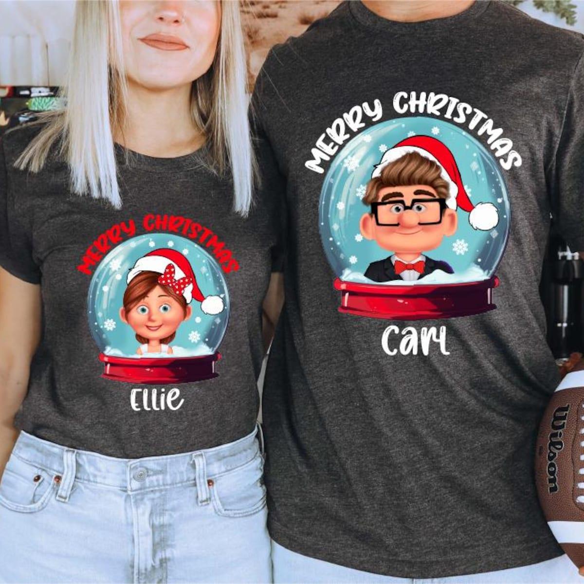 Disney Up Carl And Ellie With Mickey Head Balloons Christmas Shirt 6