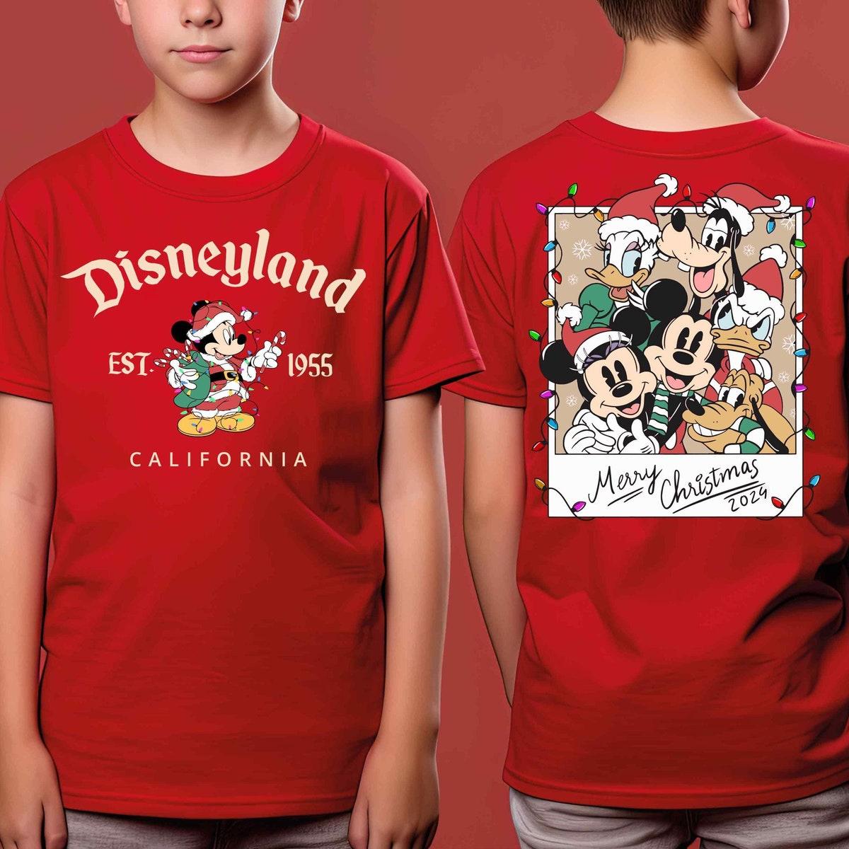 Disneyland California Mickey Minnie Santa Hat Xmas Shirt 1