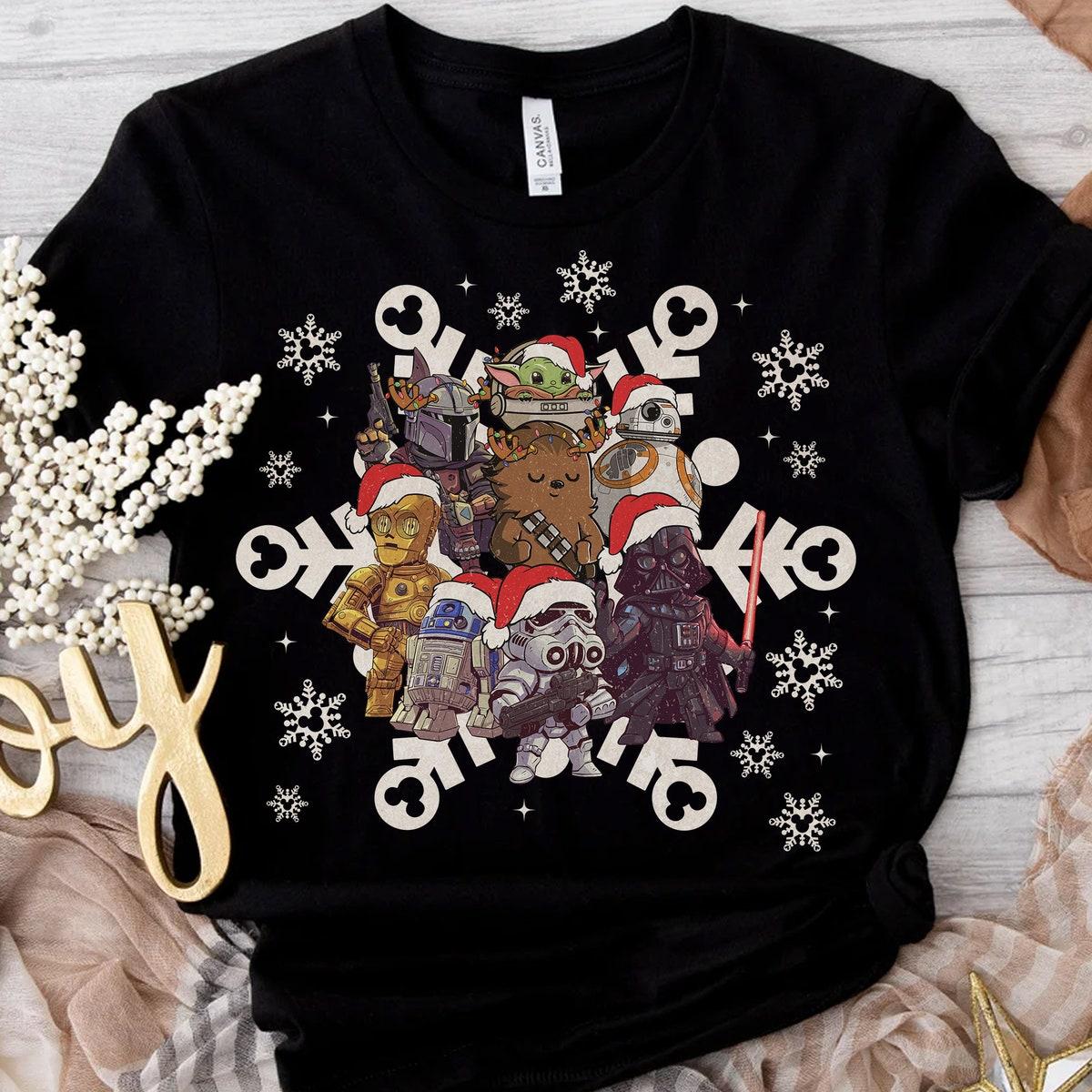 Droids Darth Vader Stormtrooper Chewbacca Christmas Snowflakes Shirt 1