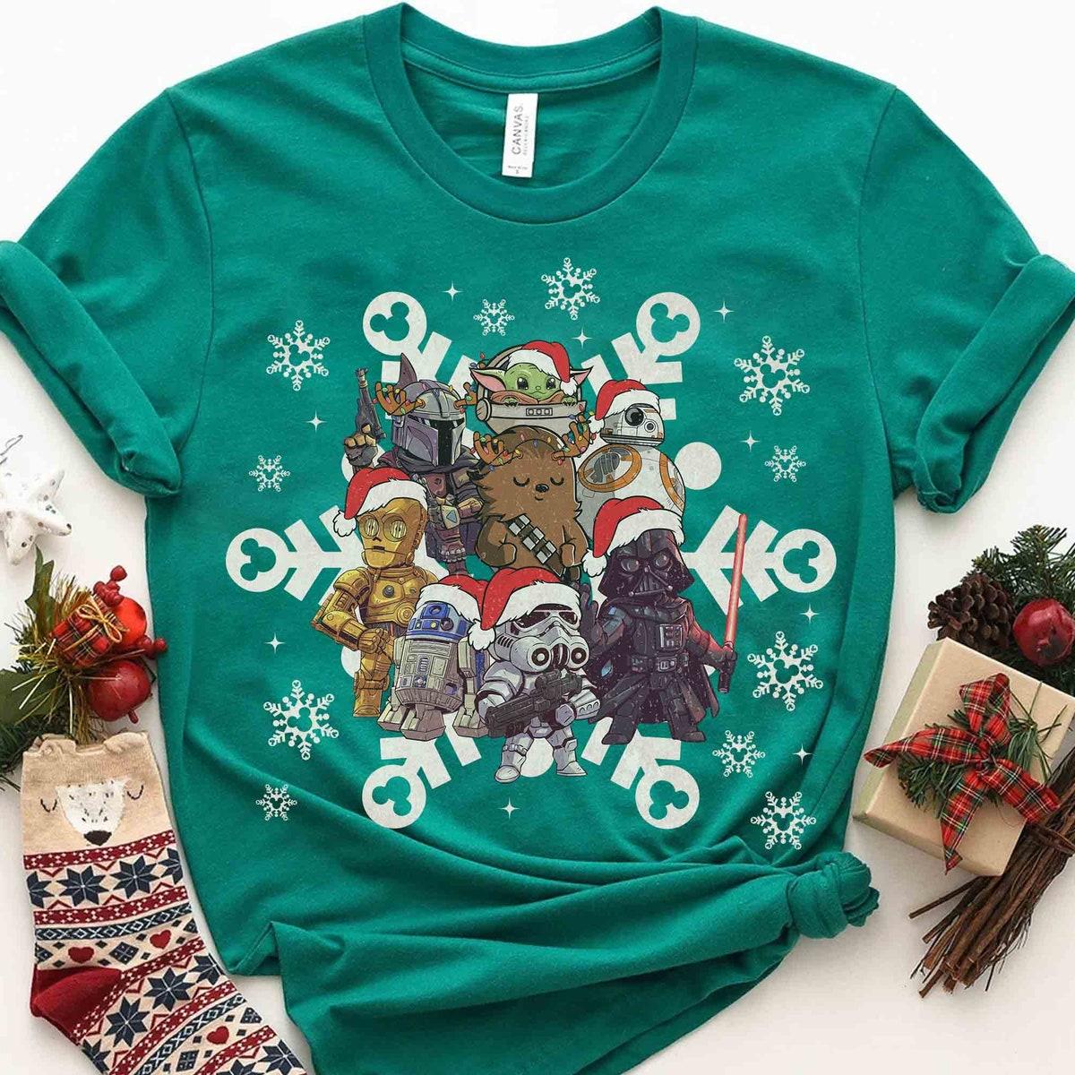 Droids Darth Vader Stormtrooper Chewbacca Christmas Snowflakes Shirt 2