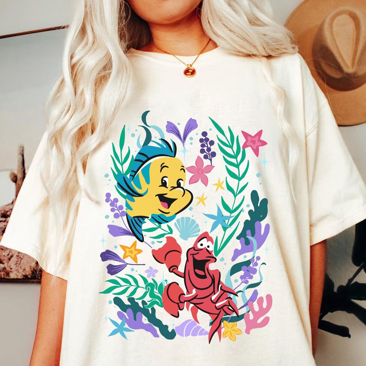 Flounder And Sebastian Floral Under The Sea Shirt 2