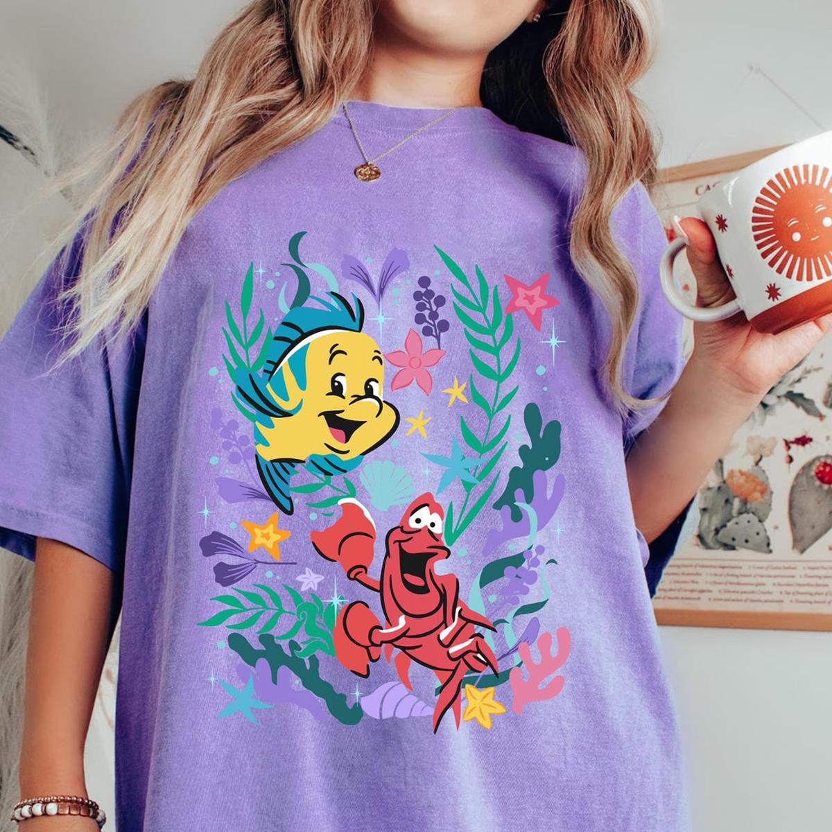 Flounder And Sebastian Floral Under The Sea Shirt 4