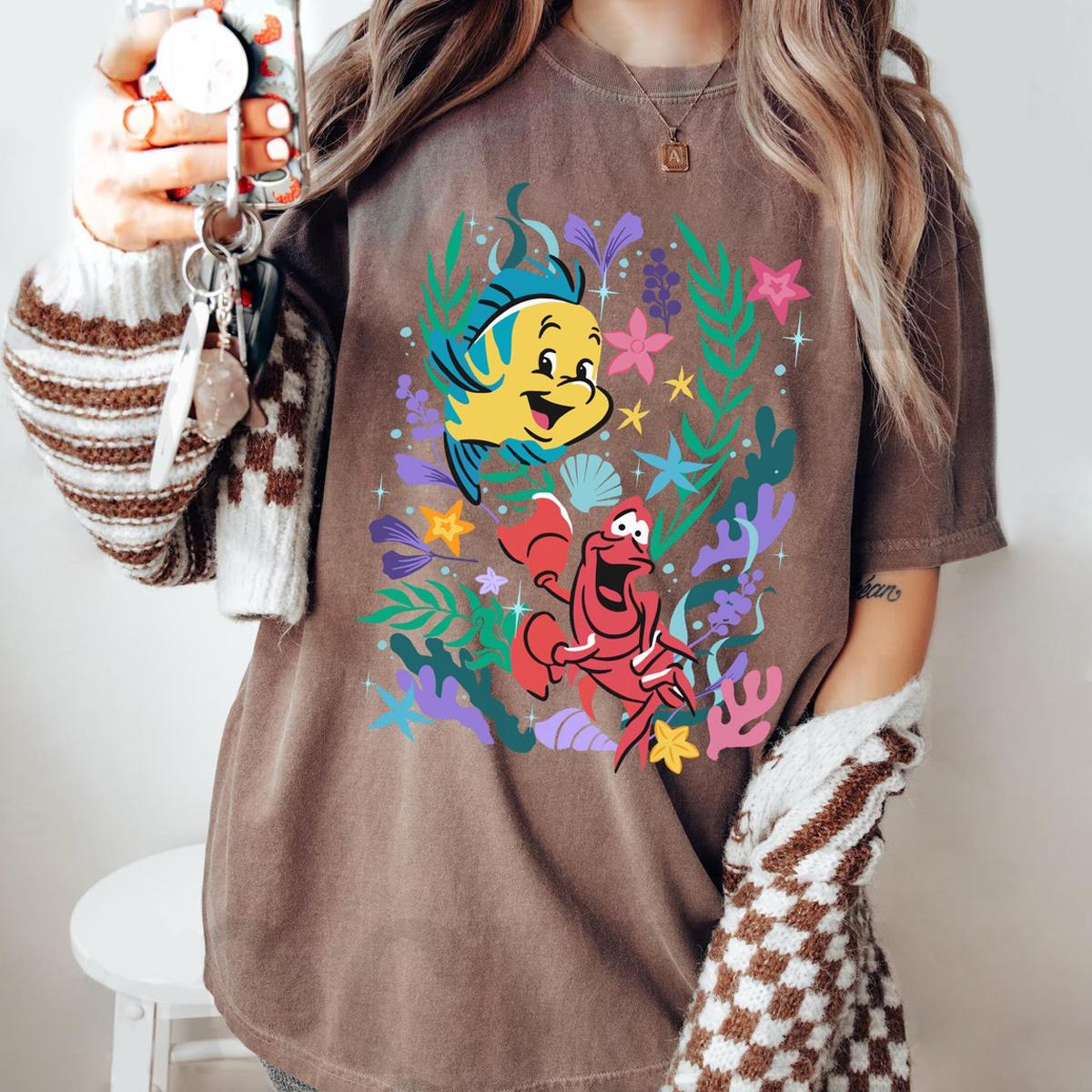 Flounder And Sebastian Floral Under The Sea Shirt 5