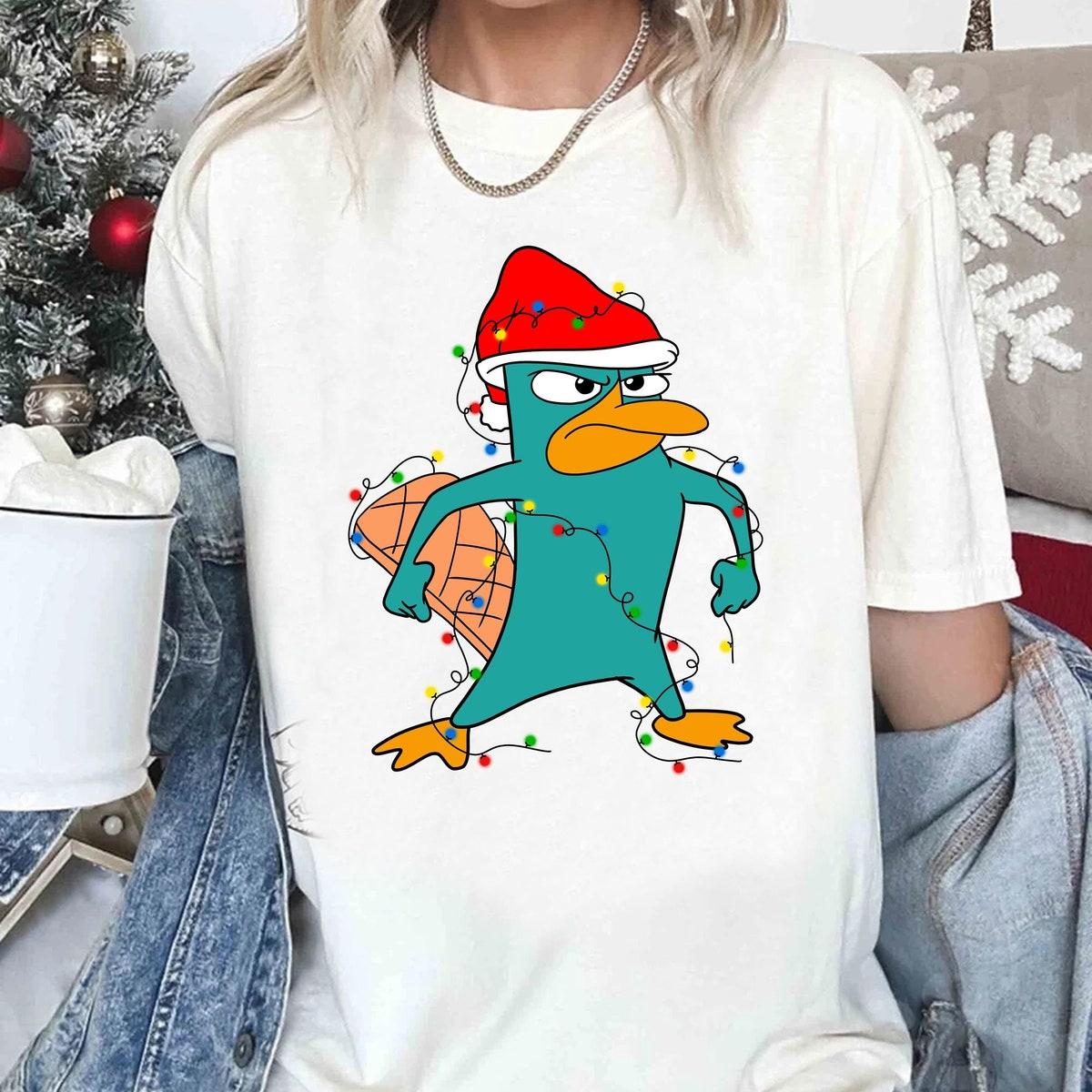 Funny Santa Perry The Platypus Christmas Lights Shirt 1