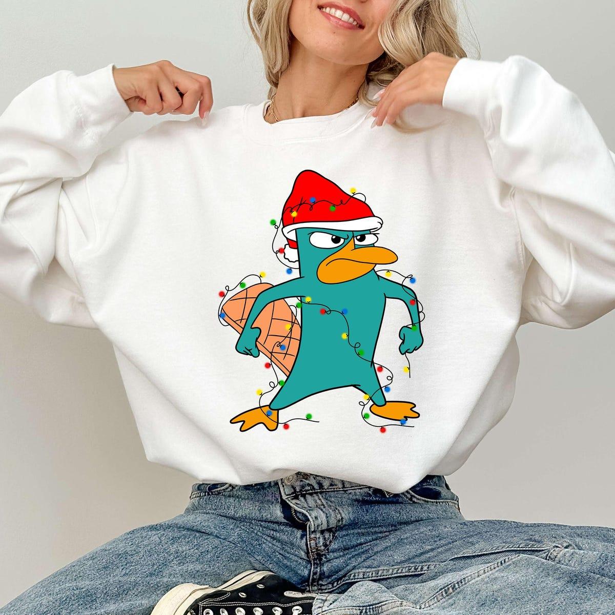 Funny Santa Perry The Platypus Christmas Lights Shirt 4