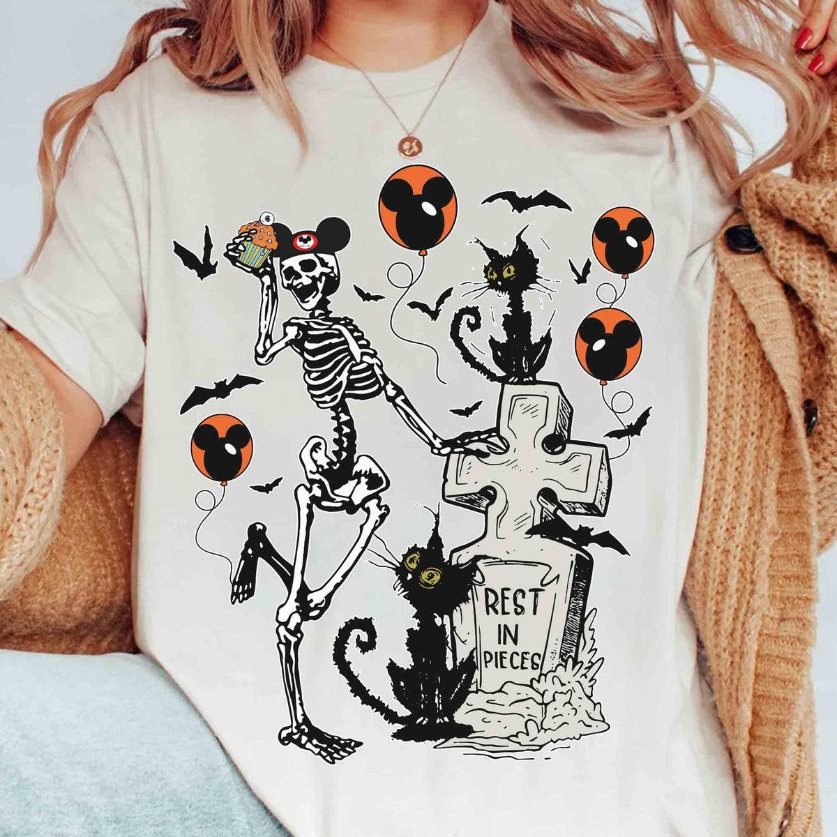 Halloween Party Dancing Skeleton And Black Cat Shirt 1