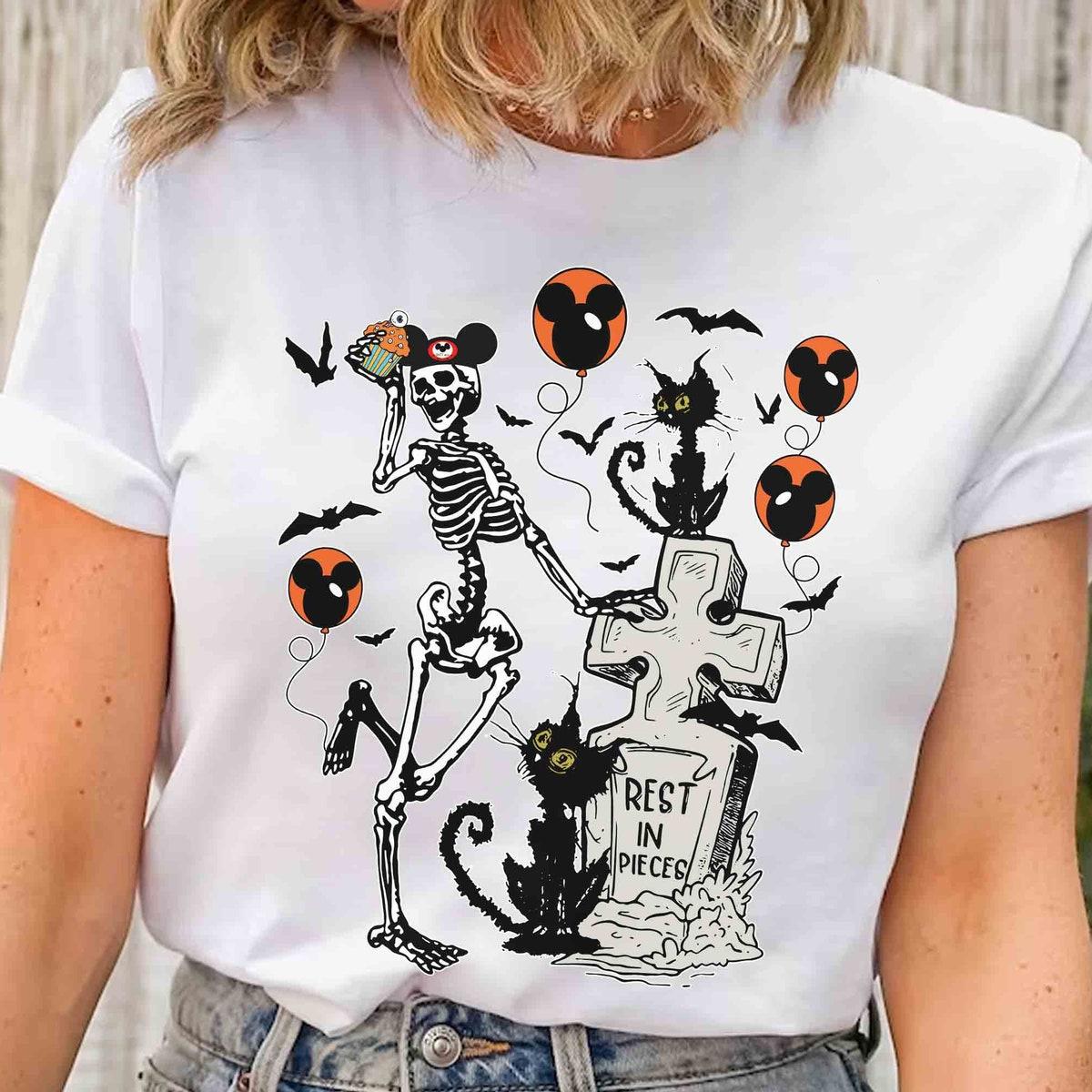 Halloween Party Dancing Skeleton And Black Cat Shirt 2