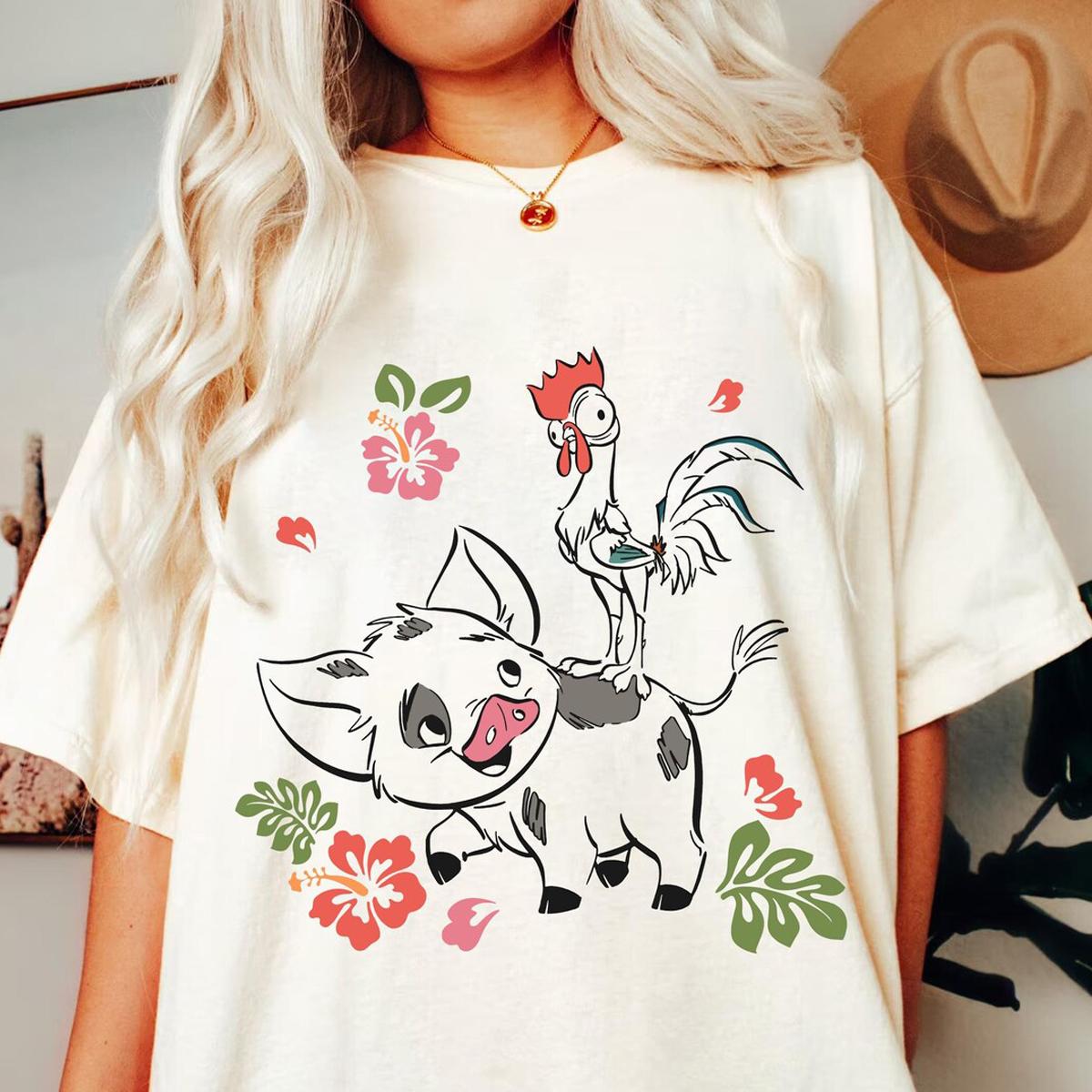 Hei Hei And Pua Flower Outline Moana Friends Shirt 2