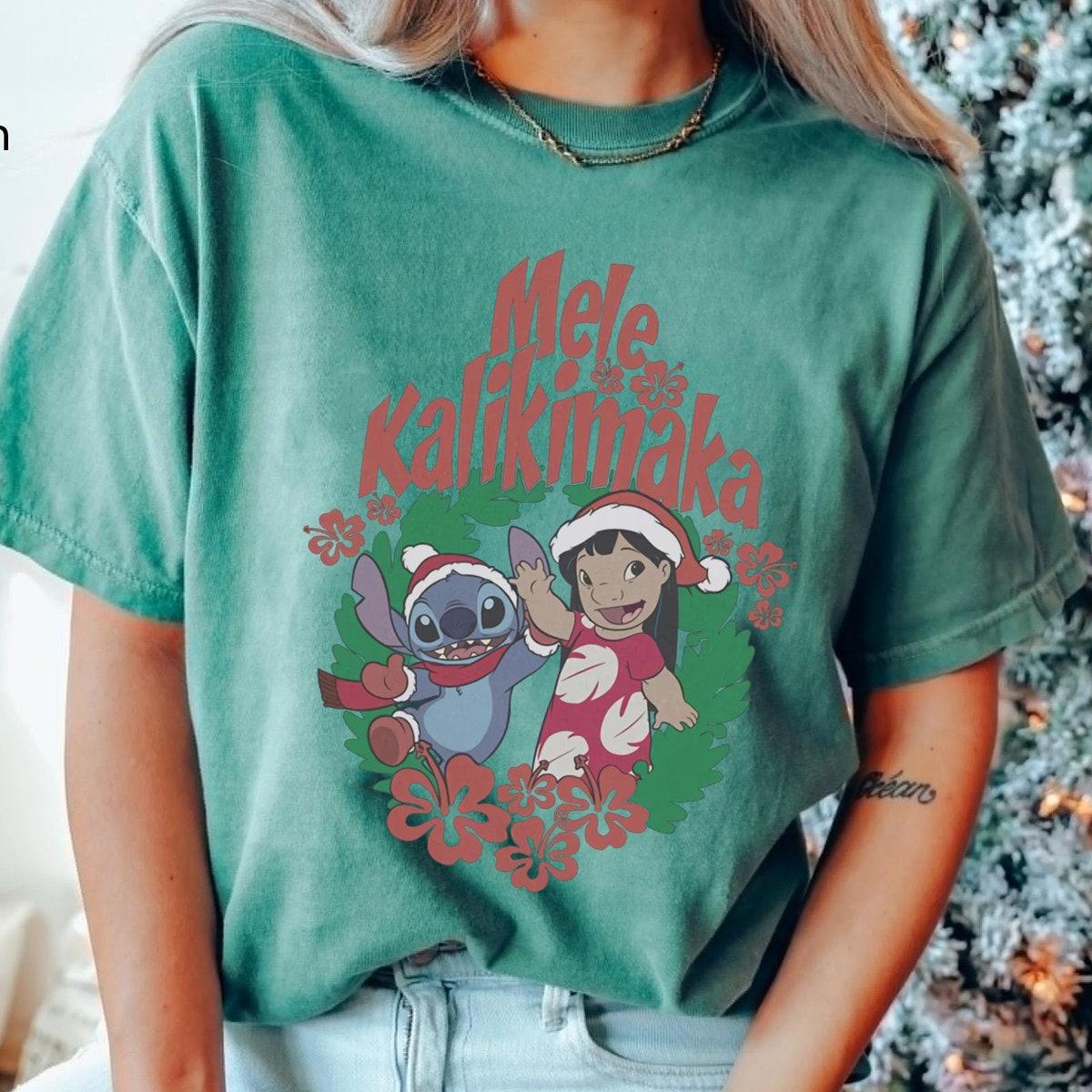 Lilo And Stitch Christmas Mele Kalikimaka Wreath Disney Shirt 2