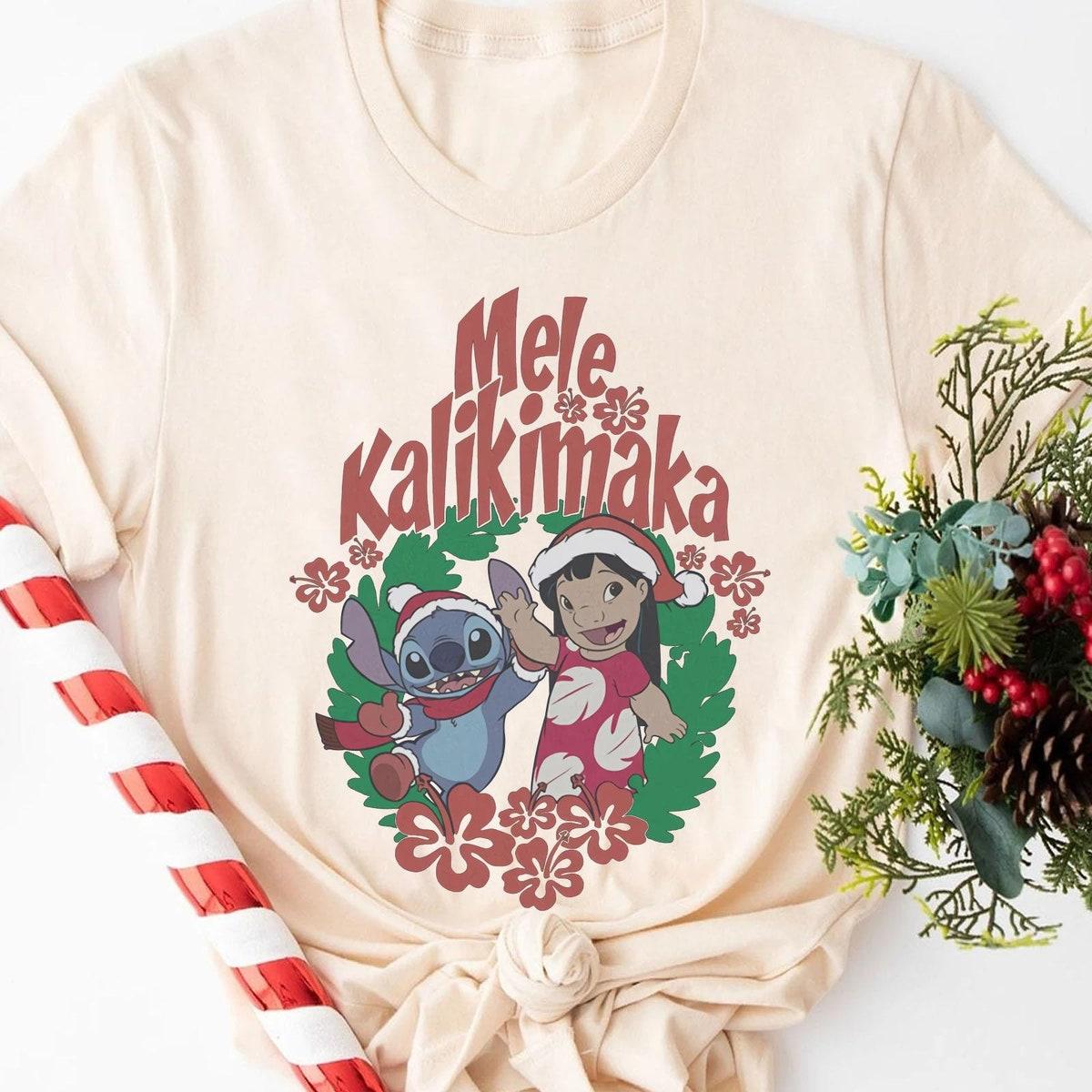 Lilo And Stitch Christmas Mele Kalikimaka Wreath Disney Shirt 3