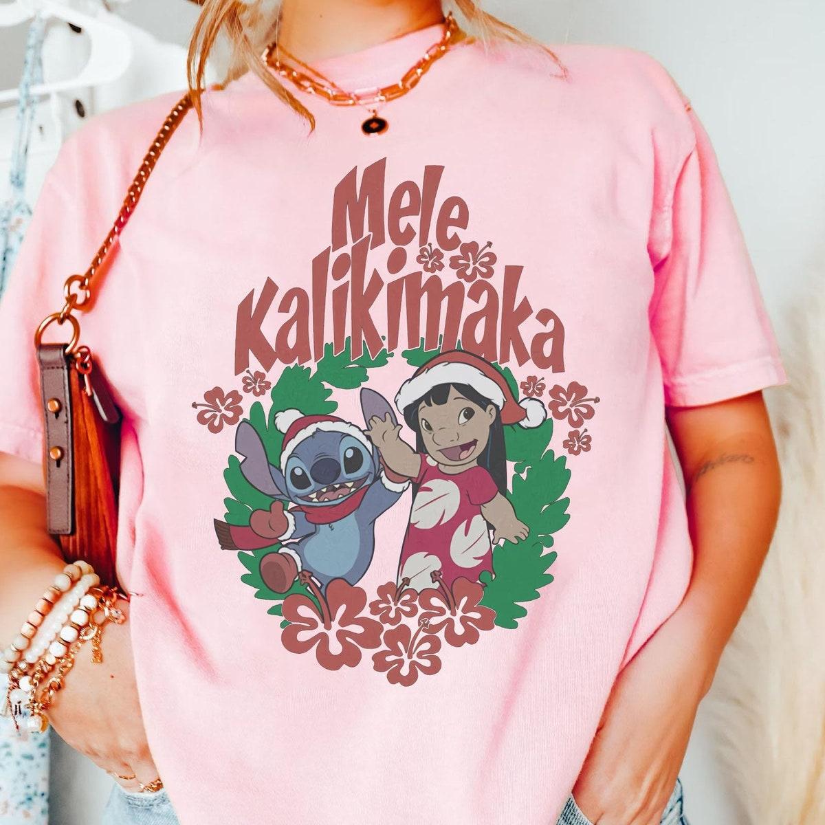 Lilo And Stitch Christmas Mele Kalikimaka Wreath Disney Shirt 6