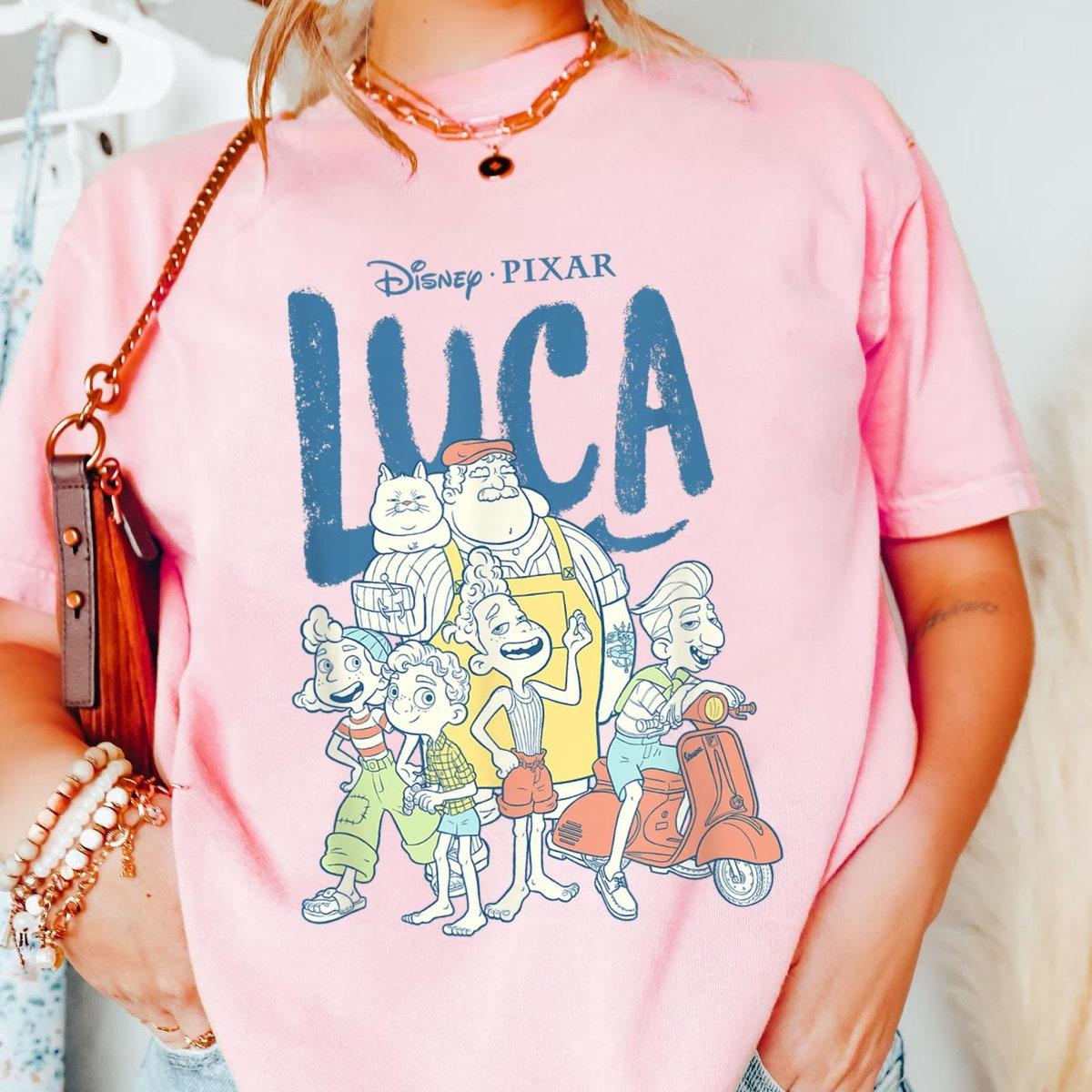 Luca Group Shot Logo Vintage Disney Friends Shirt 3