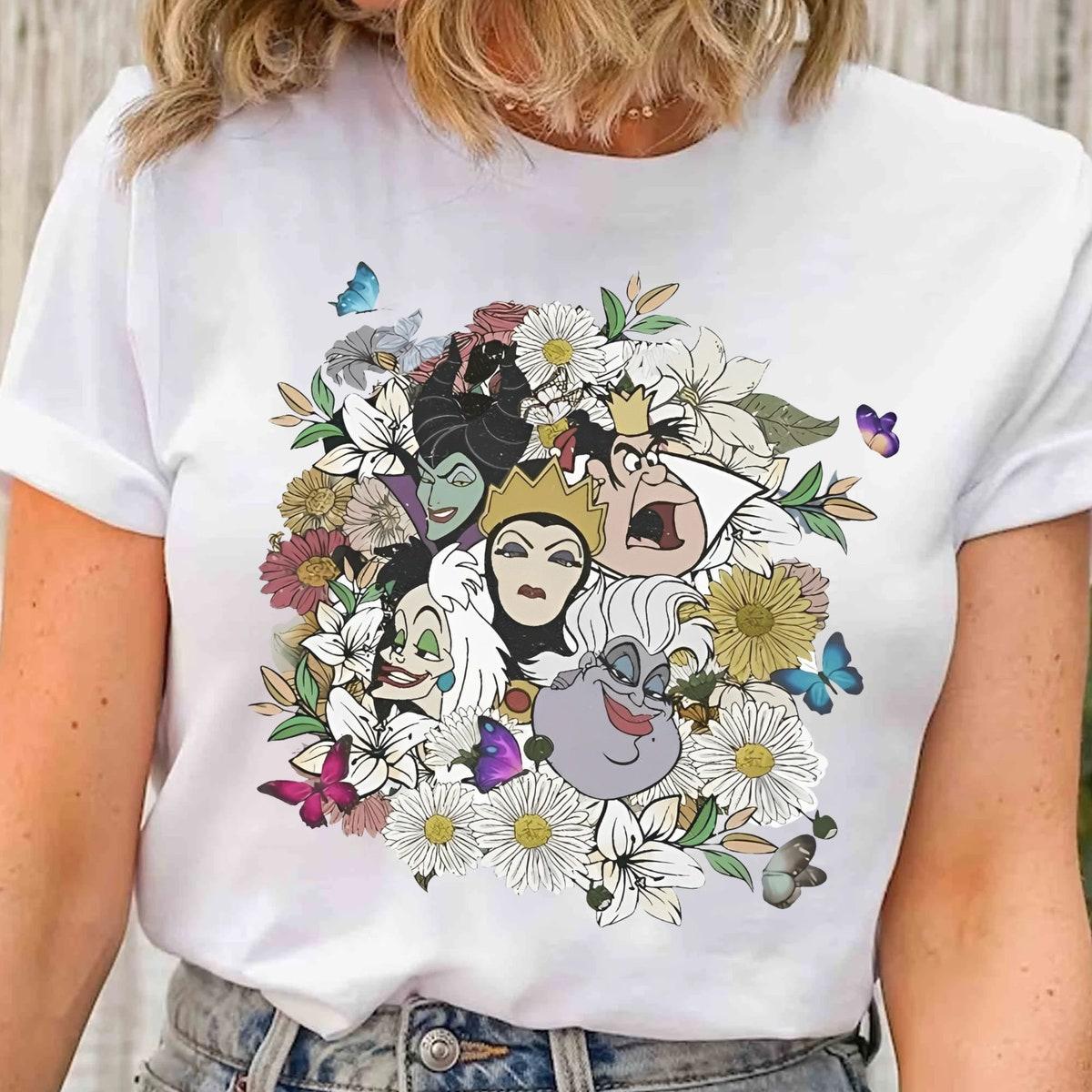 Maleficent Evil Queen Shirt Disney Villains Characters Floral Tee 1