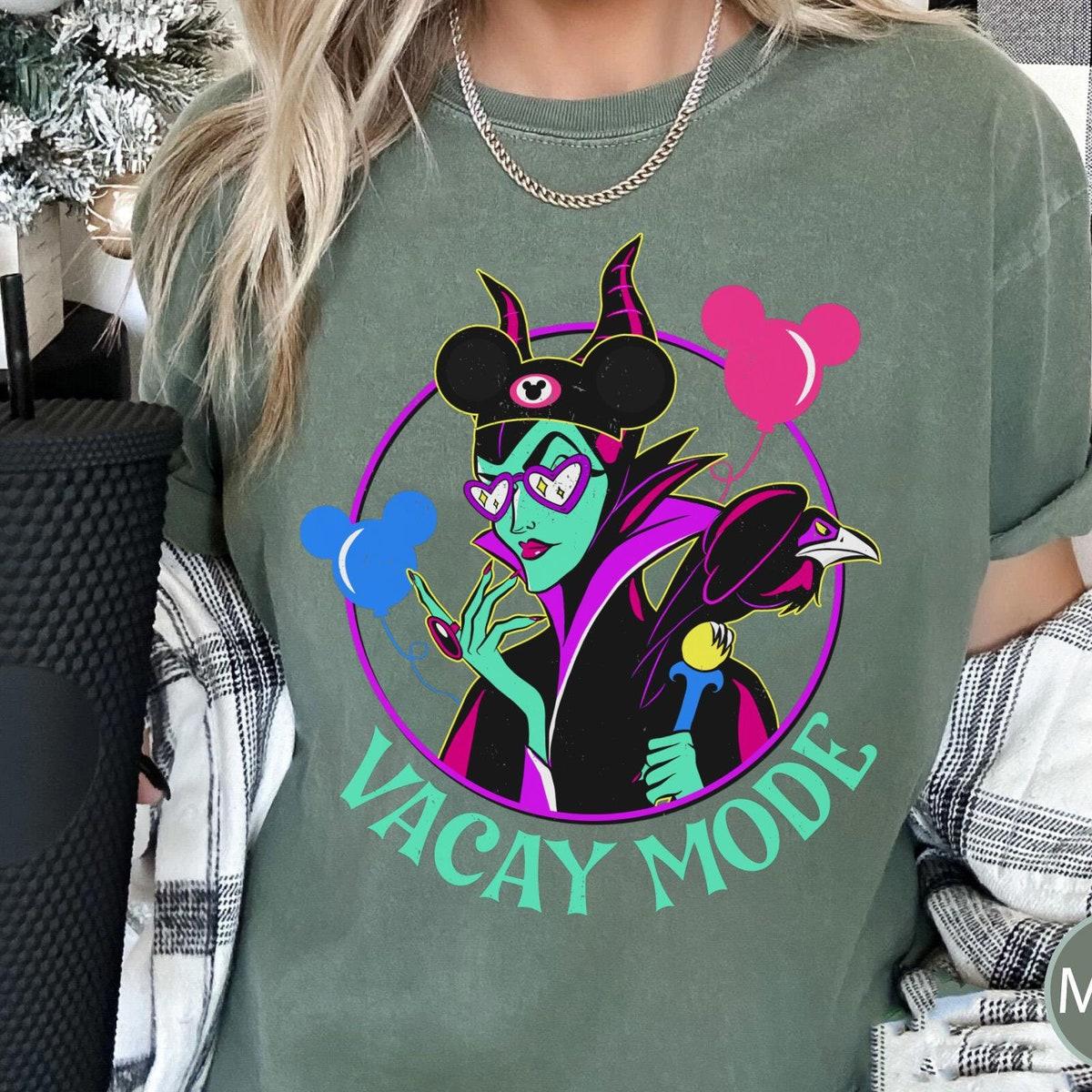 Maleficent Queen With Mickey Balloon Vacay Mode Shirt 5