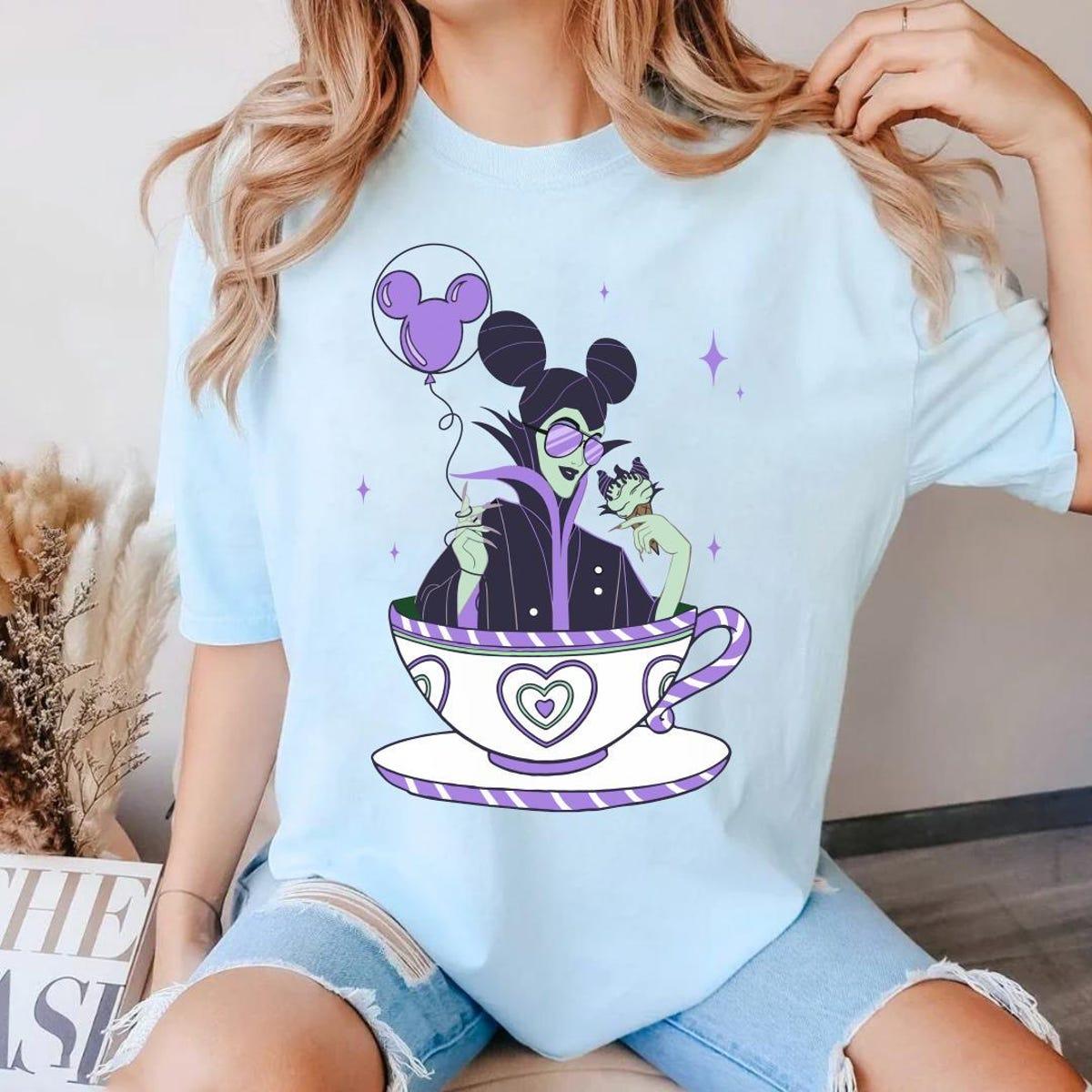 Maleficent Wears Mickey Ears Balloon Mad Tea Pary Shirt 3