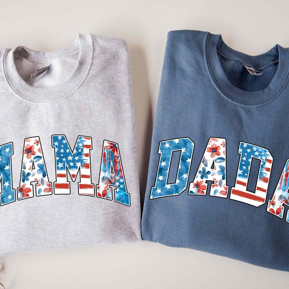 Mama And Dada Floral American Flag Matching Shirt 3