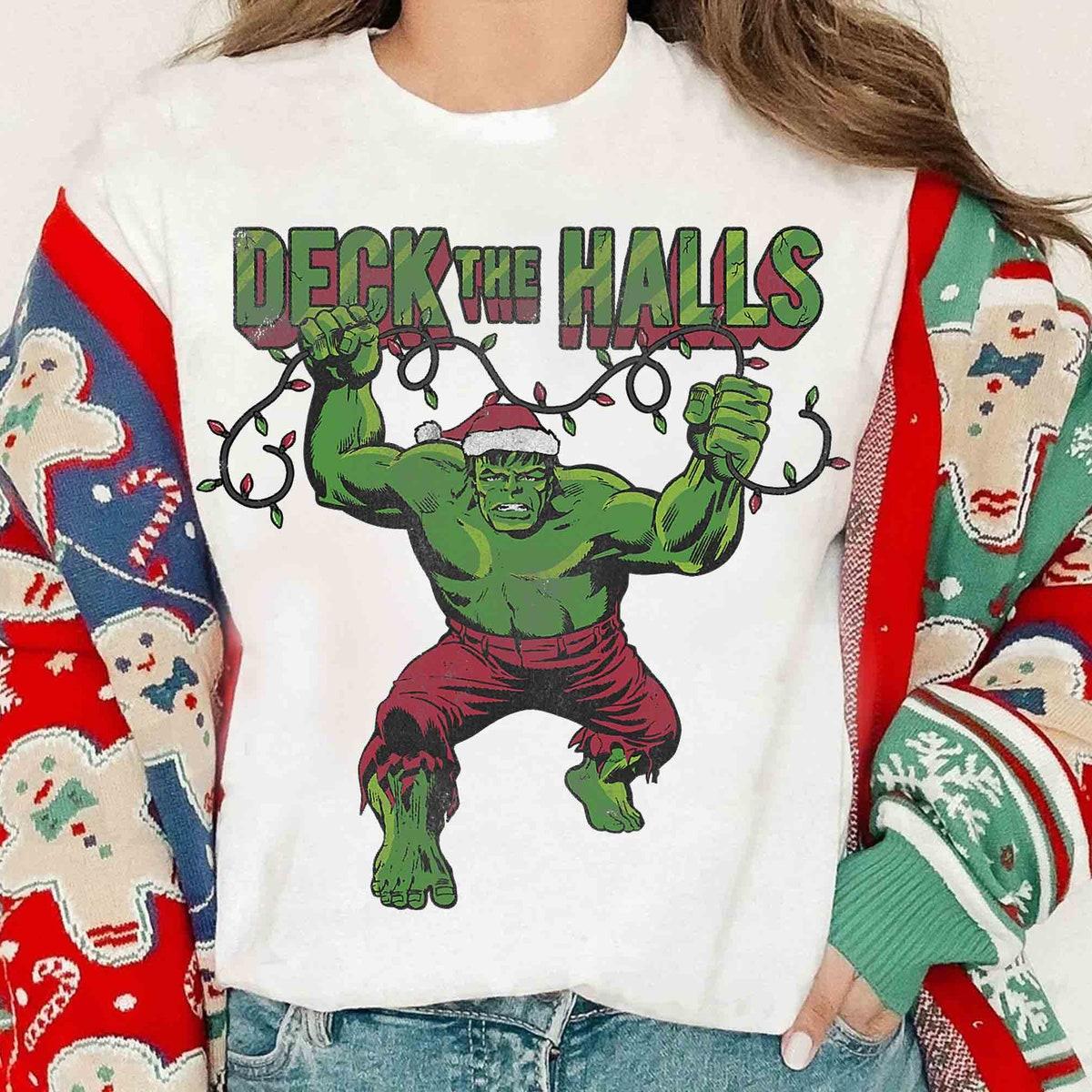 Marvel Christmas Hulk Deck The Halls Portrait Shirt 1