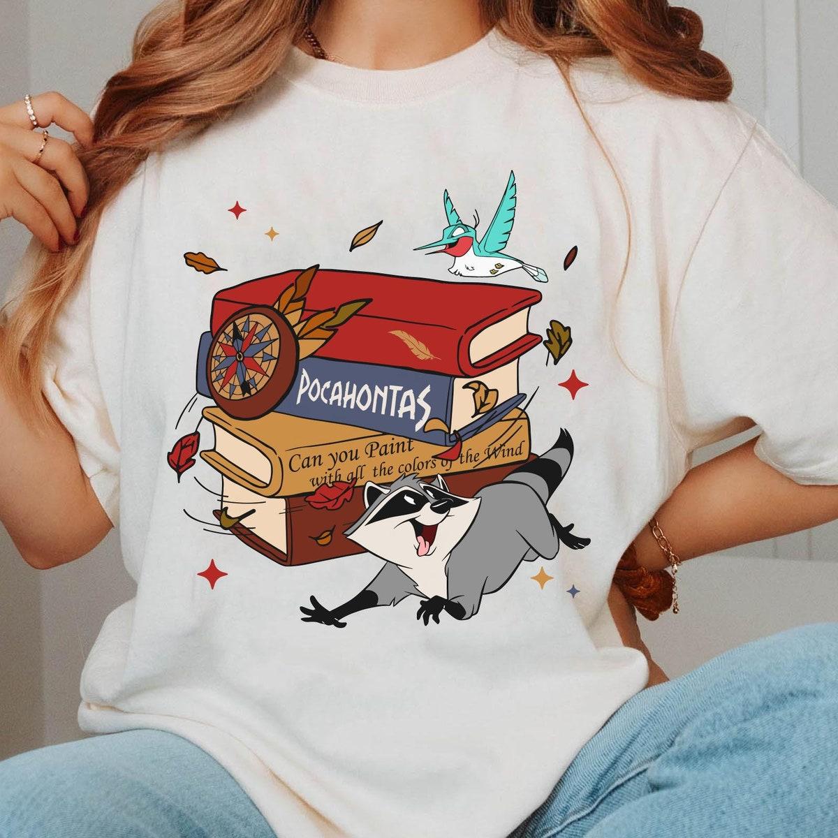 Meeko Raccoon And Flit With Books Pocahontas Shirt 2