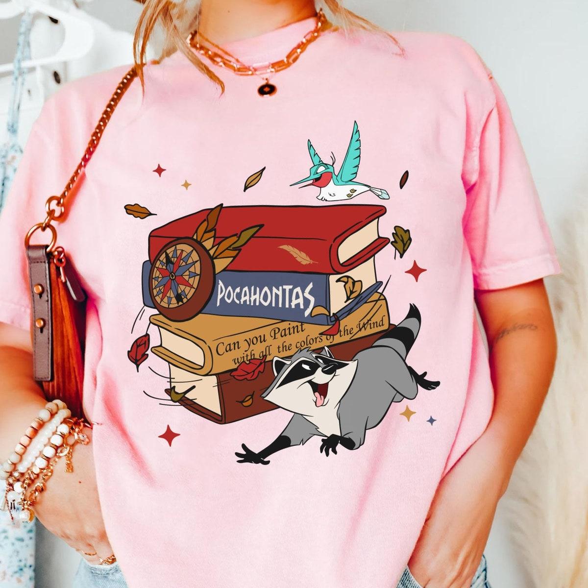 Meeko Raccoon And Flit With Books Pocahontas Shirt 3