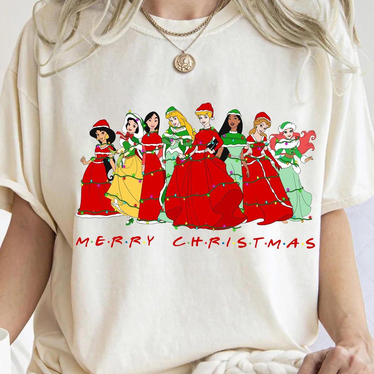 Merry Christmas Disney Princesses Group Christmas Lights Shirt 1