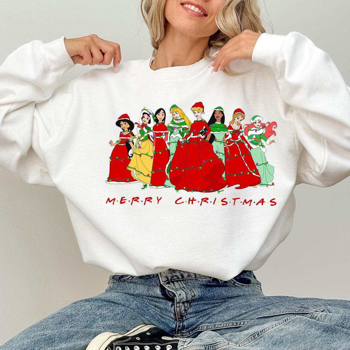 Merry Christmas Disney Princesses Group Christmas Lights Shirt 2