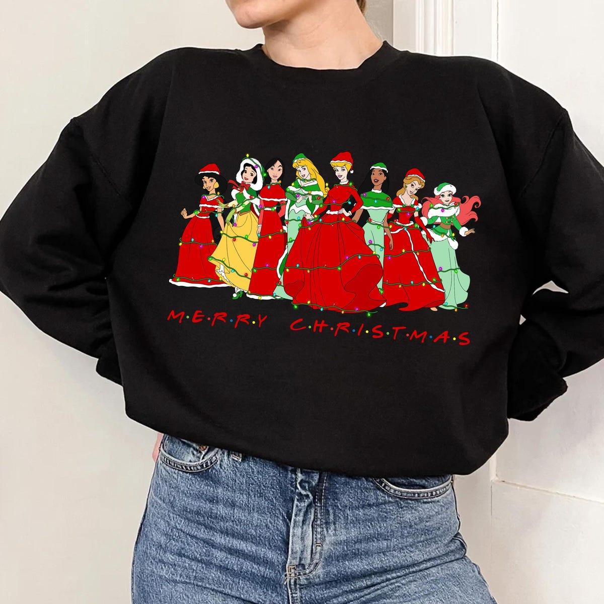 Merry Christmas Disney Princesses Group Christmas Lights Shirt 3