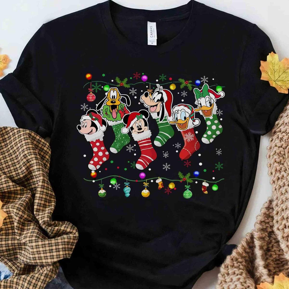 Mickey And Friends Characters Group Christmas Sock Shirt 1