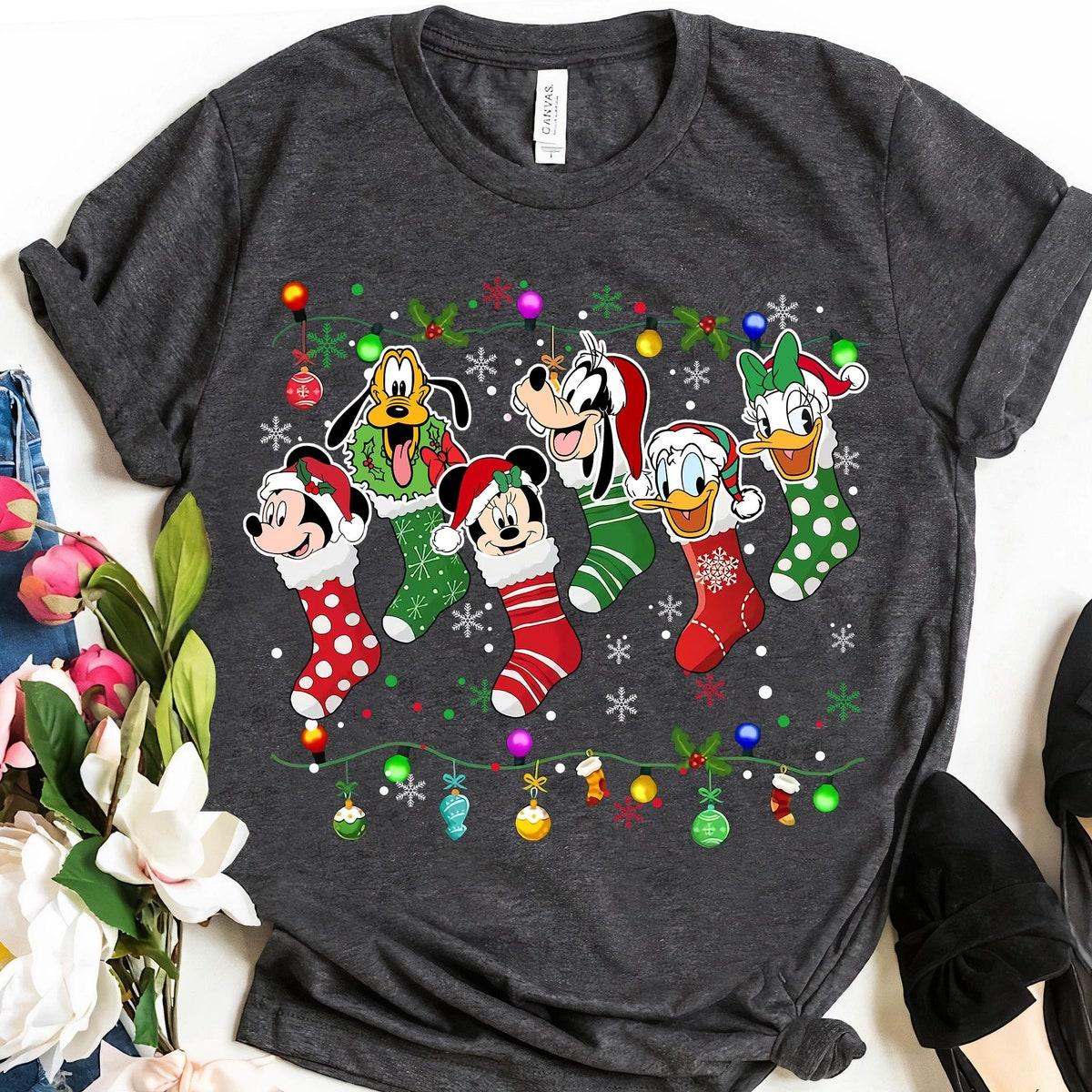 Mickey And Friends Characters Group Christmas Sock Shirt 2