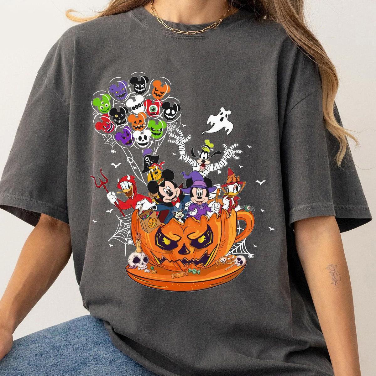 Mickey And Friends Pumpkin Tea Cup Halloween Mickey Balloons Shirt 1