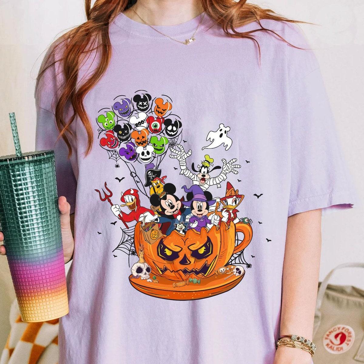 Mickey And Friends Pumpkin Tea Cup Halloween Mickey Balloons Shirt 2