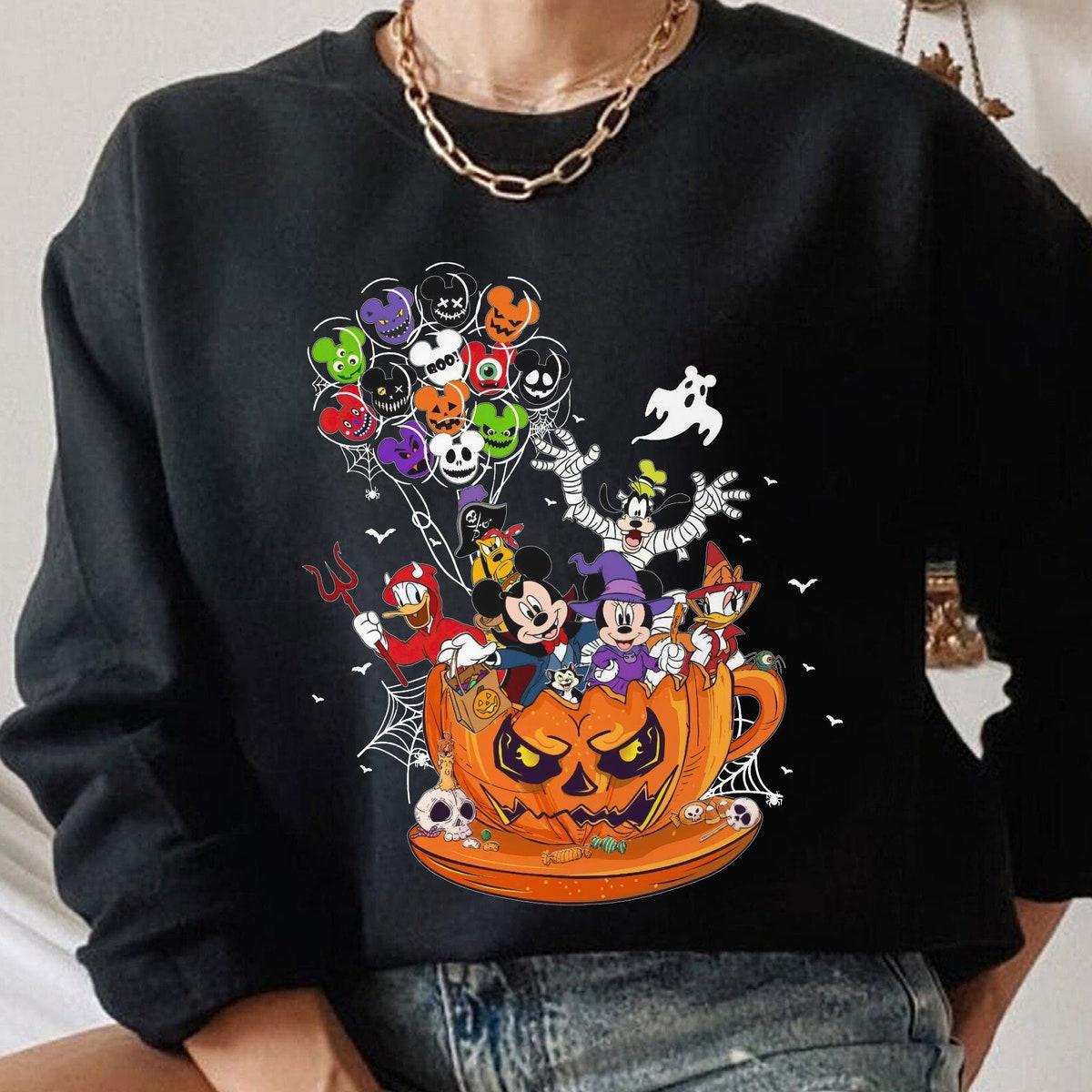 Mickey And Friends Pumpkin Tea Cup Halloween Mickey Balloons Shirt 3