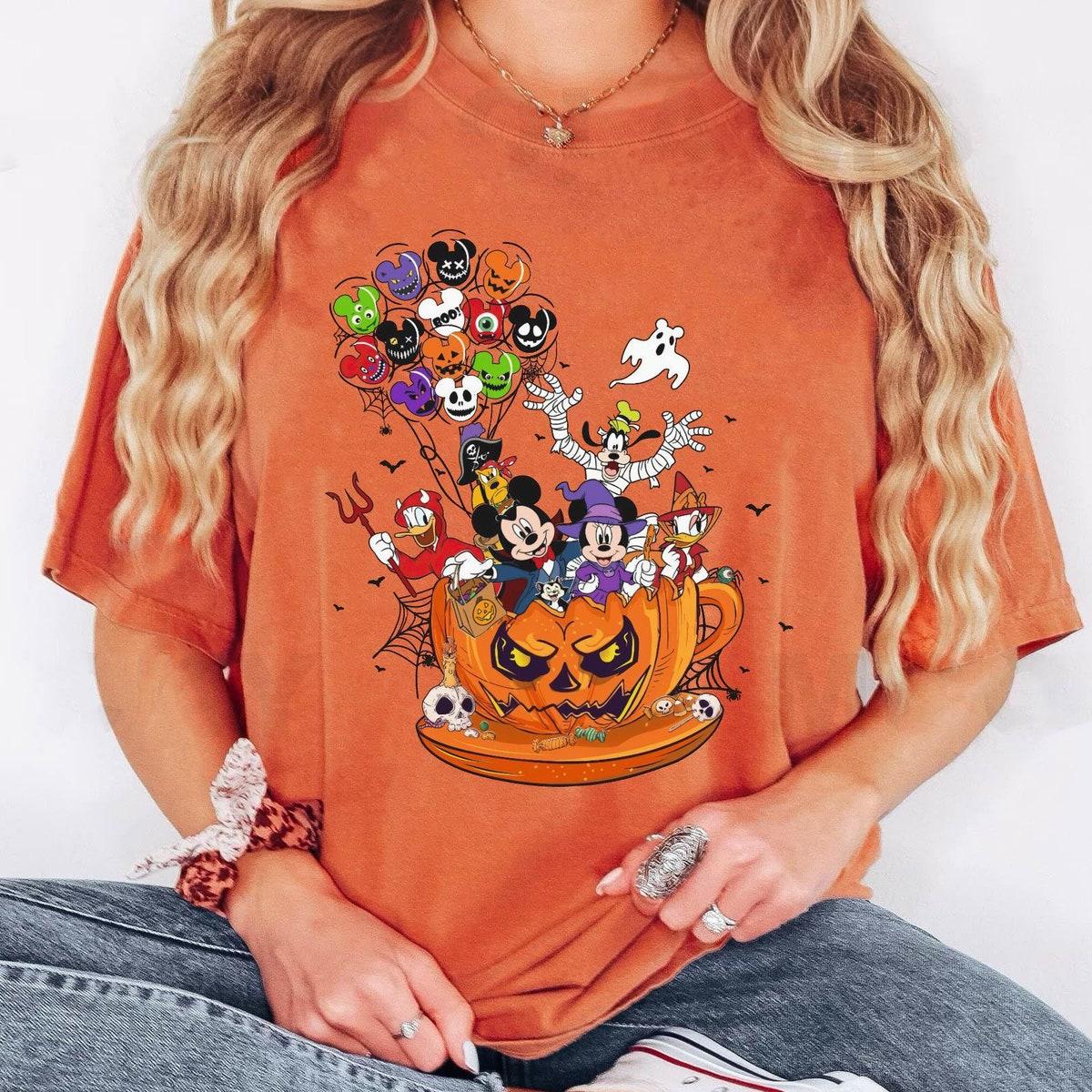 Mickey And Friends Pumpkin Tea Cup Halloween Mickey Balloons Shirt 4