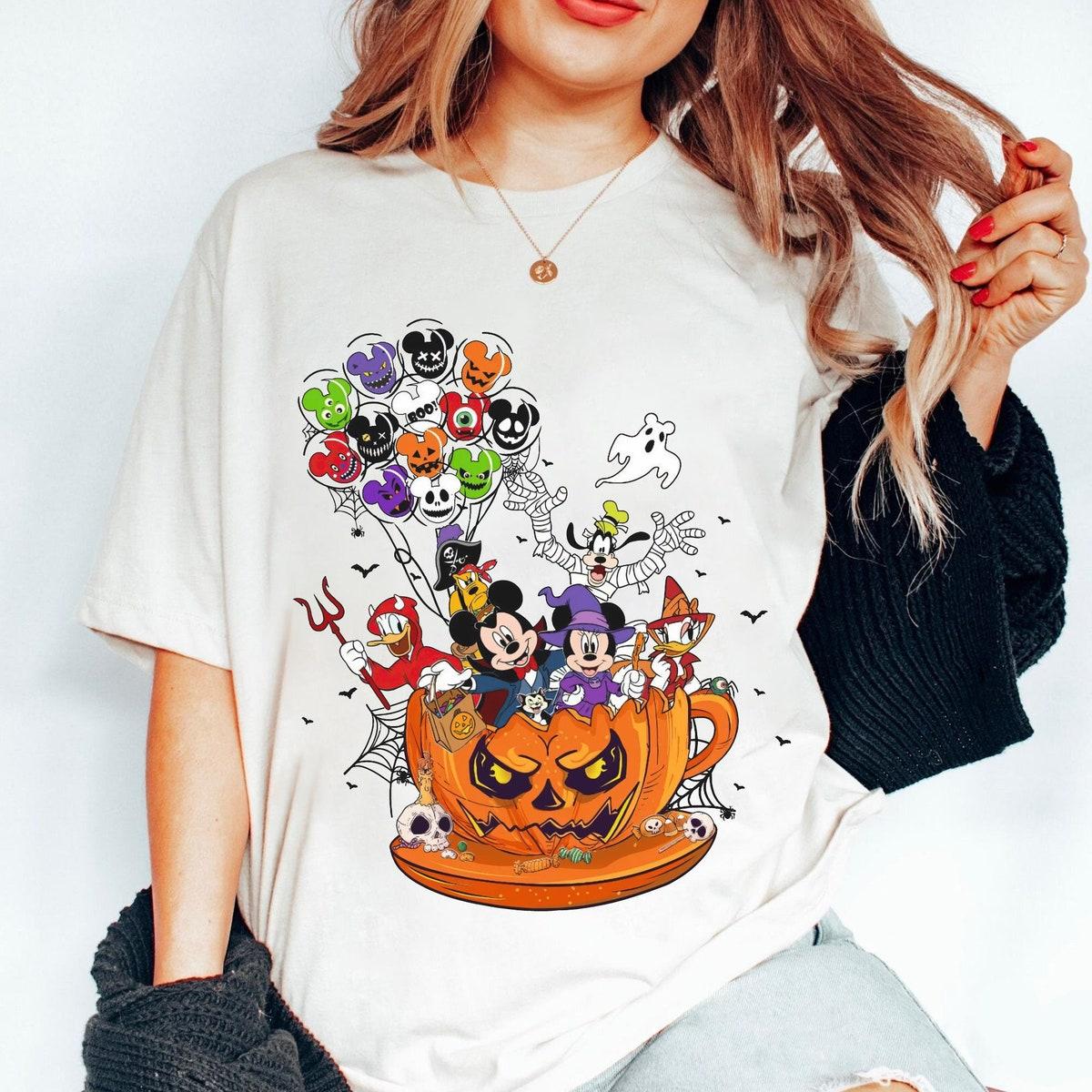 Mickey And Friends Pumpkin Tea Cup Halloween Mickey Balloons Shirt 5