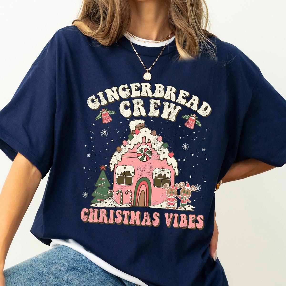 Mickey And Minnie Christmas Gingerbread House Cookie Baking Crew Shirt 1