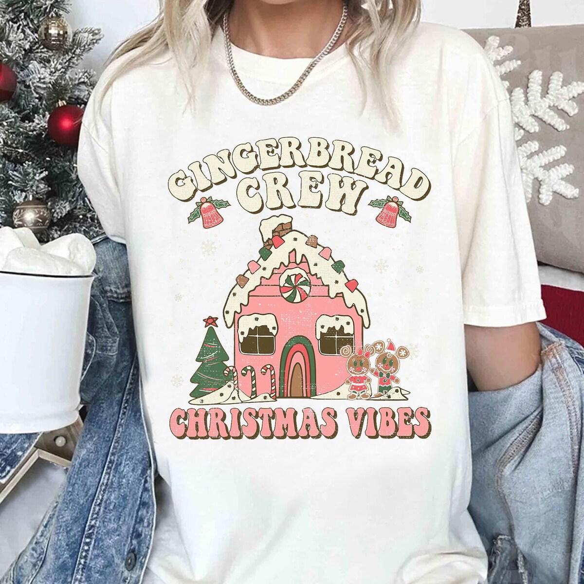 Mickey And Minnie Christmas Gingerbread House Cookie Baking Crew Shirt 2