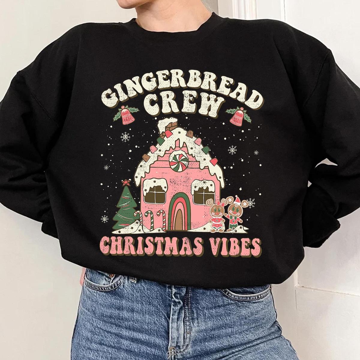 Mickey And Minnie Christmas Gingerbread House Cookie Baking Crew Shirt 3