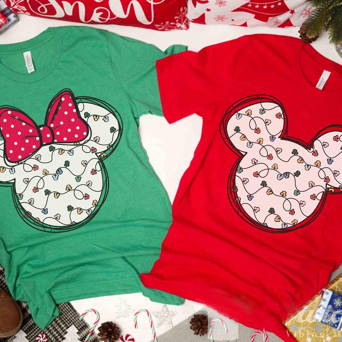 Mickey And Minnie Mouse Disney Couples Christmas Lights Shirt 1