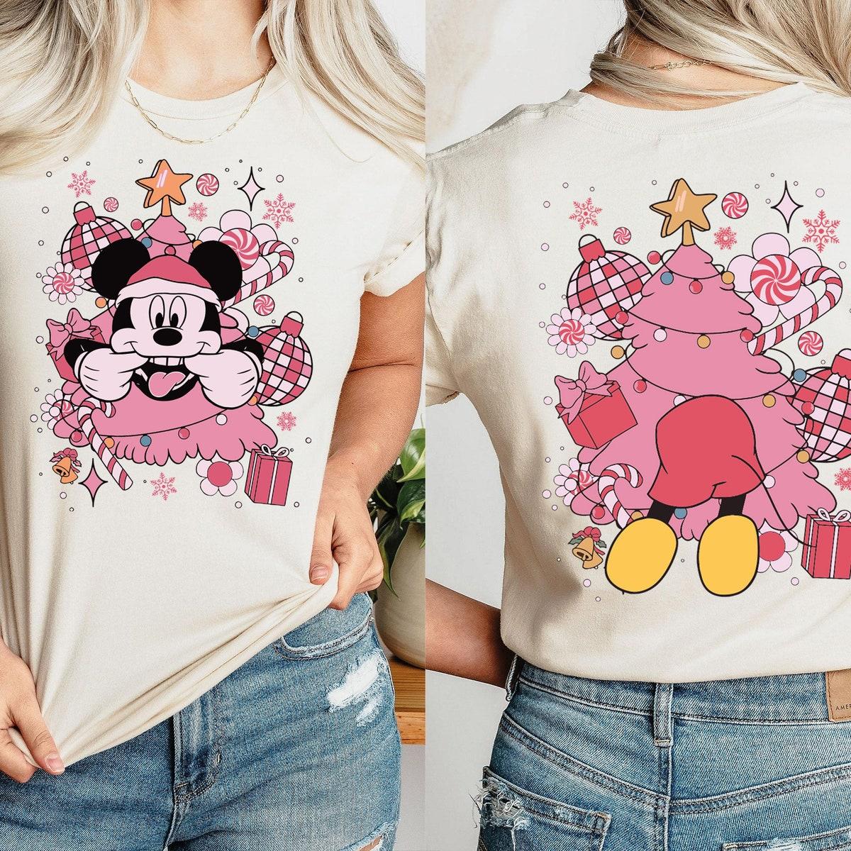 Mickey In Pink Christmas Tree Shirt 3