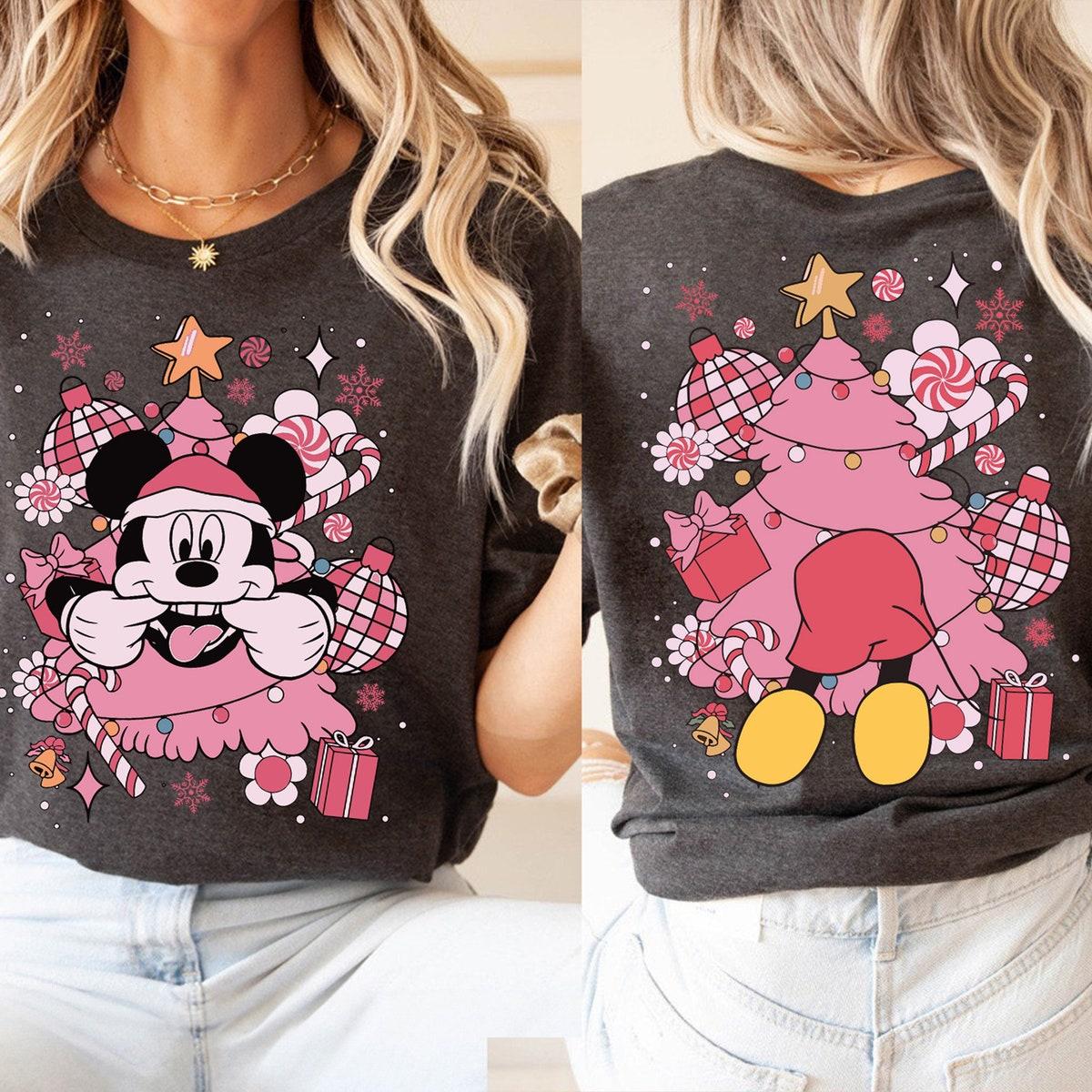 Mickey In Pink Christmas Tree Shirt 4