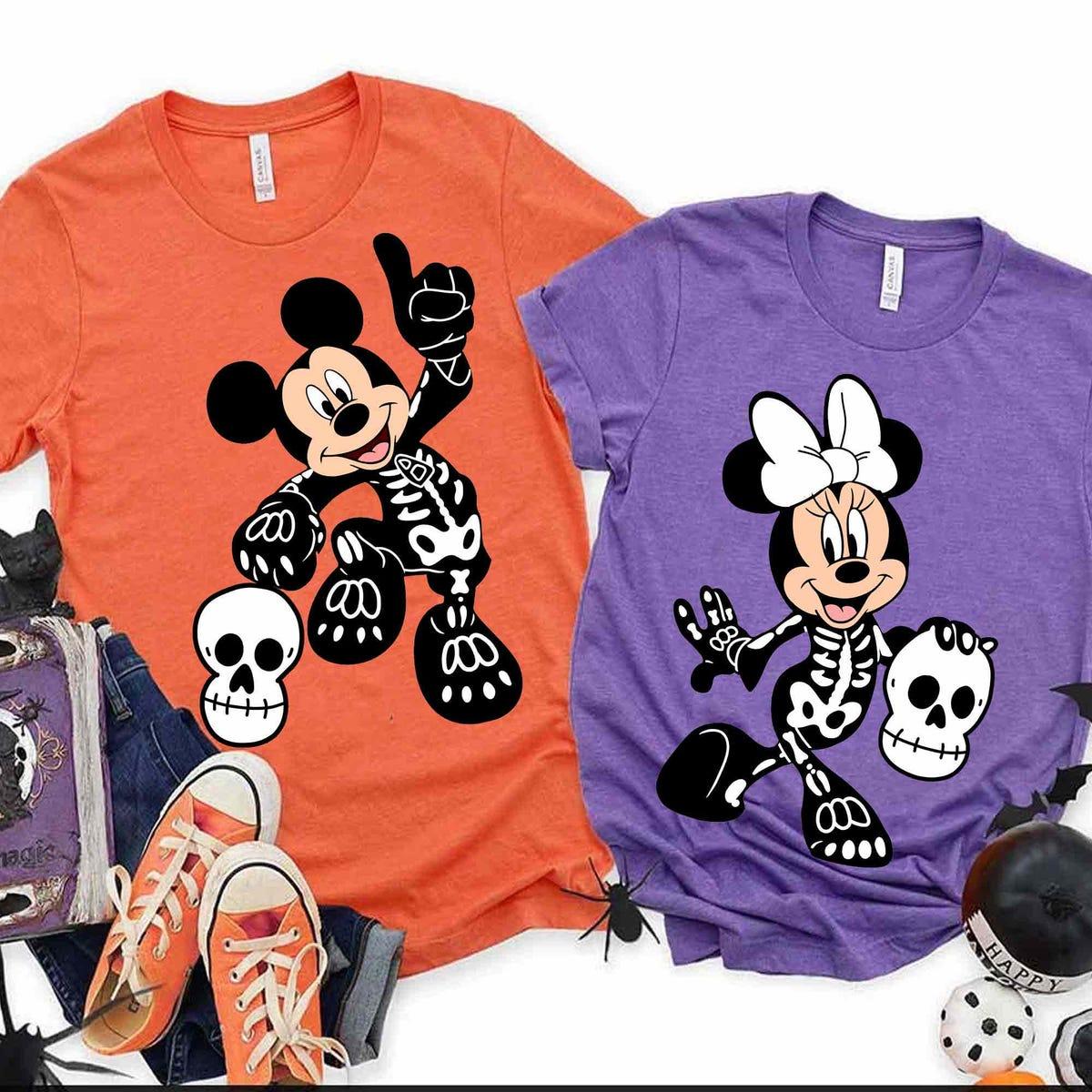 Mickey Minnie Costume Skeleton Couple Disney Halloween Matching Shirt 1